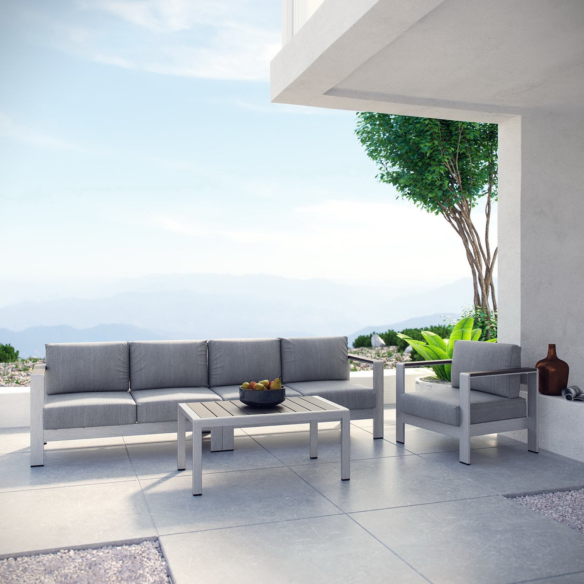 Modway Shore 4 Piece Outdoor Patio Aluminum Sectional Sofa Set