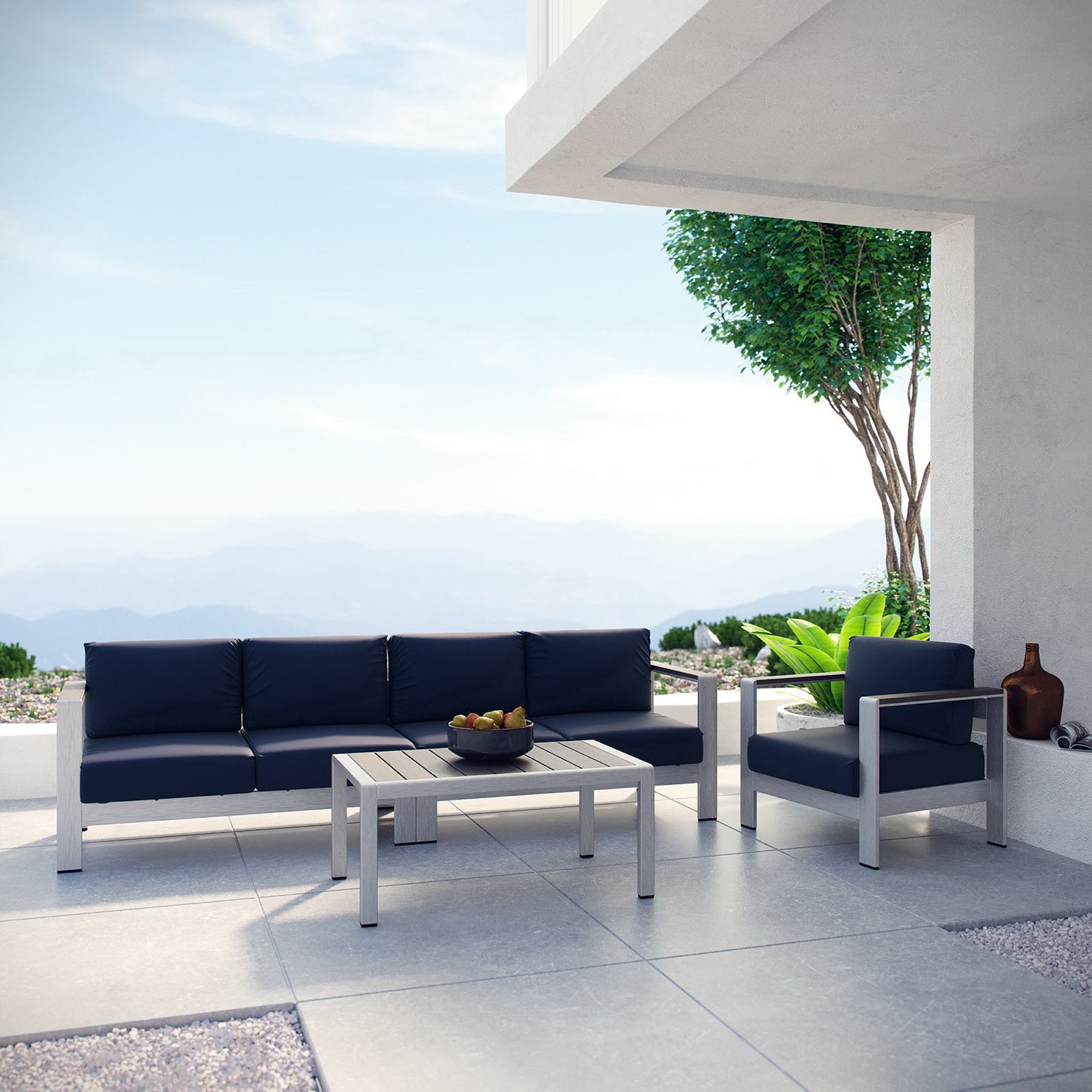 Modway Shore 4 Piece Outdoor Patio Aluminum Sectional Sofa Set