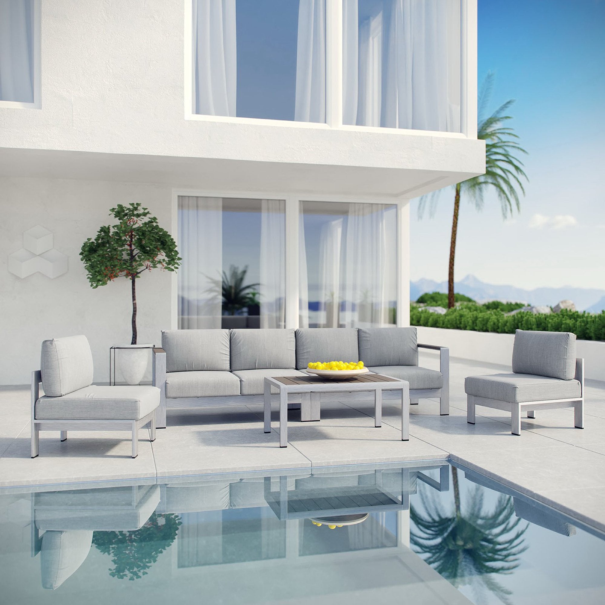 Modway Shore 5 Piece Outdoor Patio Aluminum Sectional Sofa Set