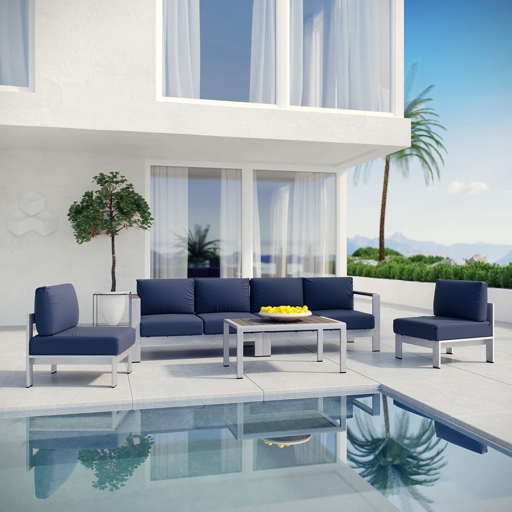 Modway Shore 5 Piece Outdoor Patio Aluminum Sectional Sofa Set