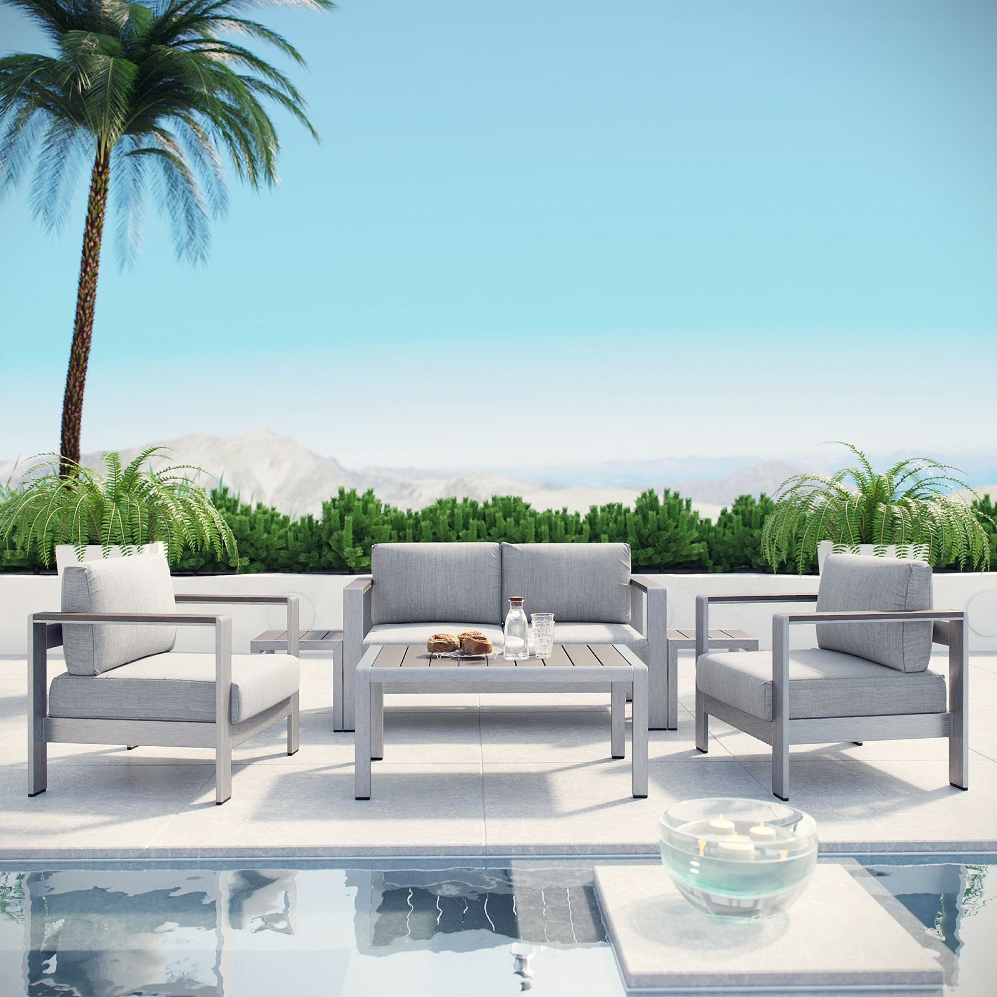 Modway Shore 6 Piece Outdoor Patio Aluminum Sectional Sofa Set