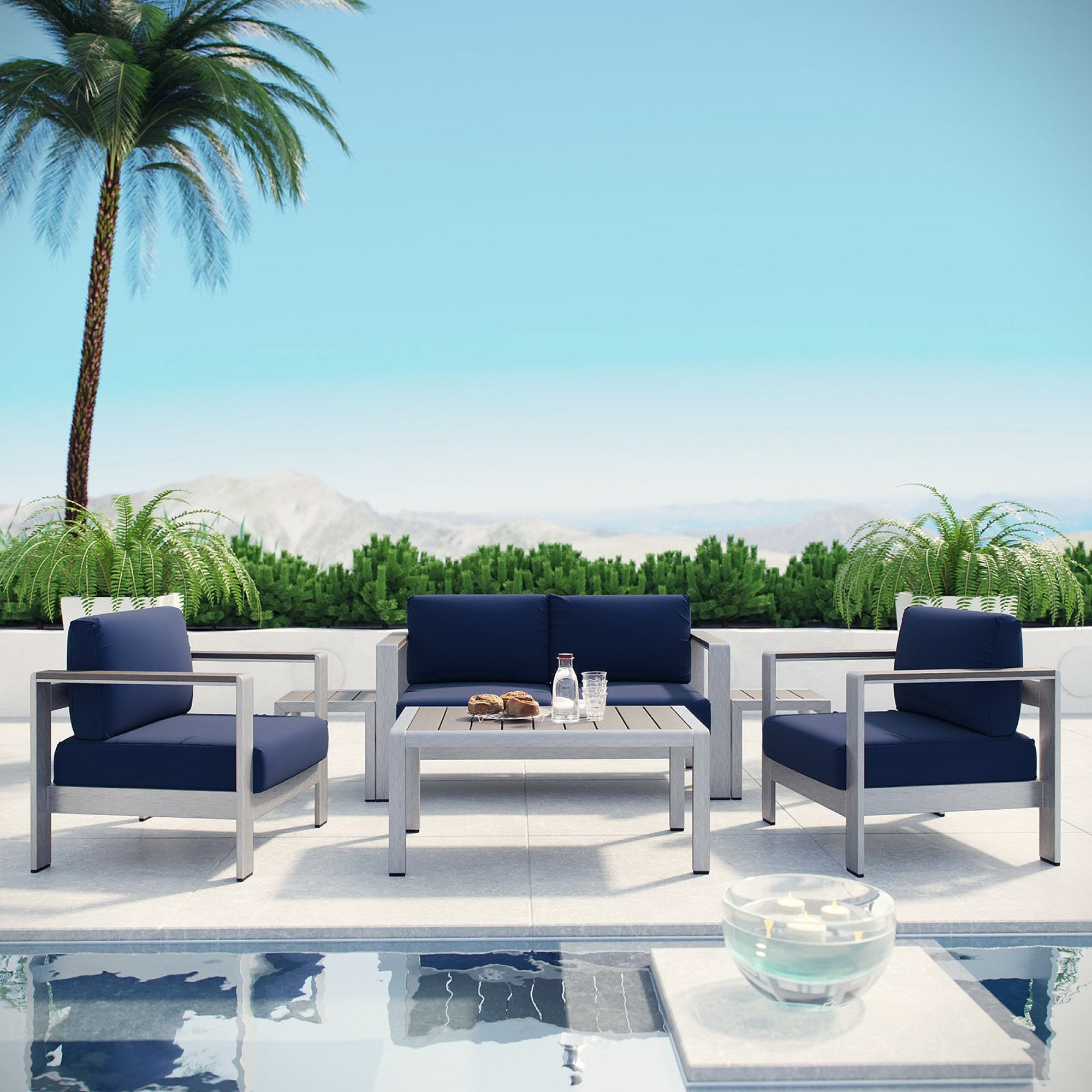 Modway Shore 6 Piece Outdoor Patio Aluminum Sectional Sofa Set