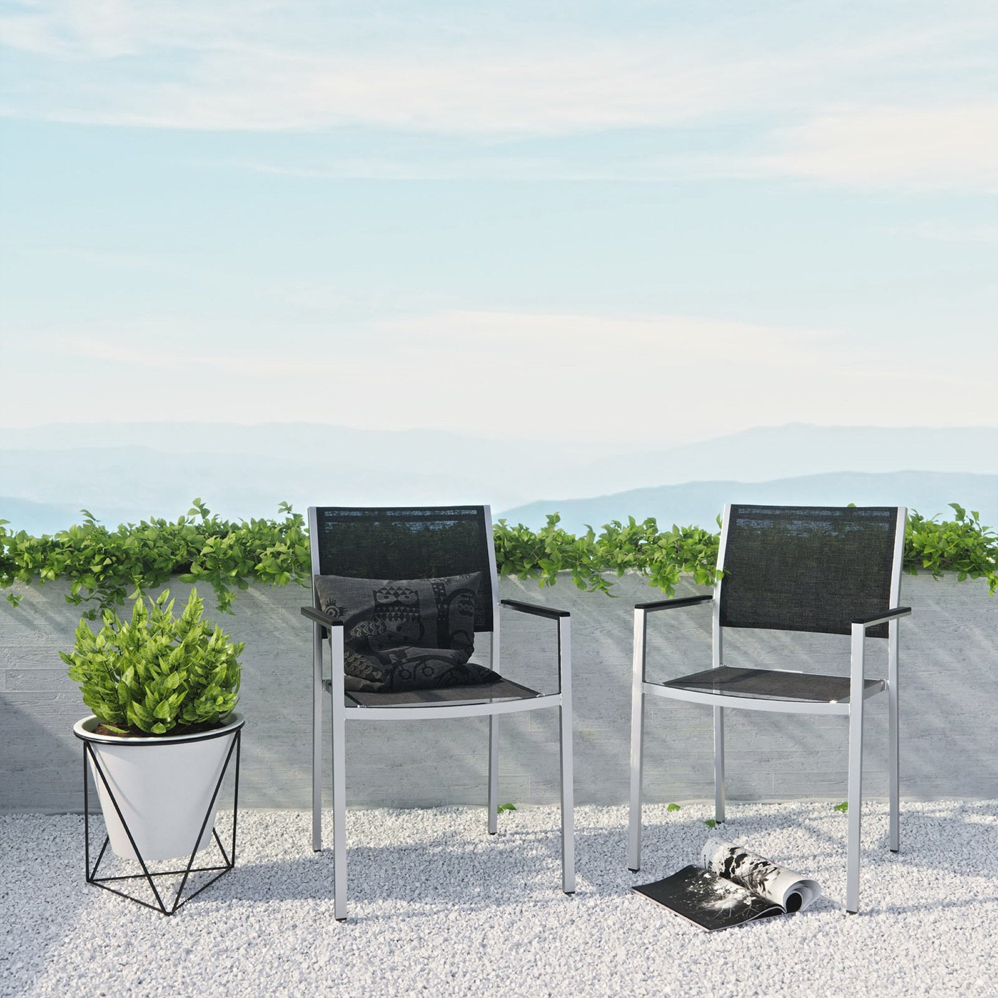 Modway Shore Outdoor Patio Aluminum Dining Chair Set of 2