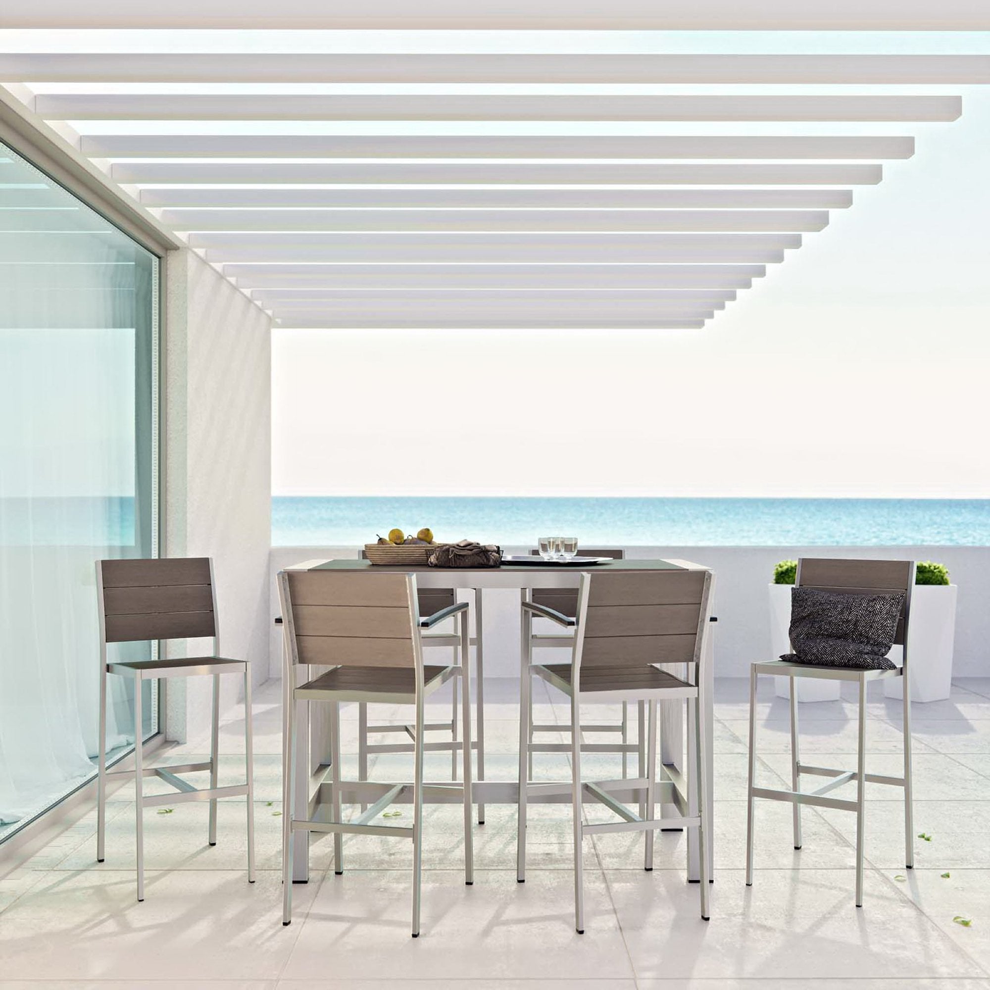Modway Shore 7 Piece Outdoor Patio Aluminum Dining Set