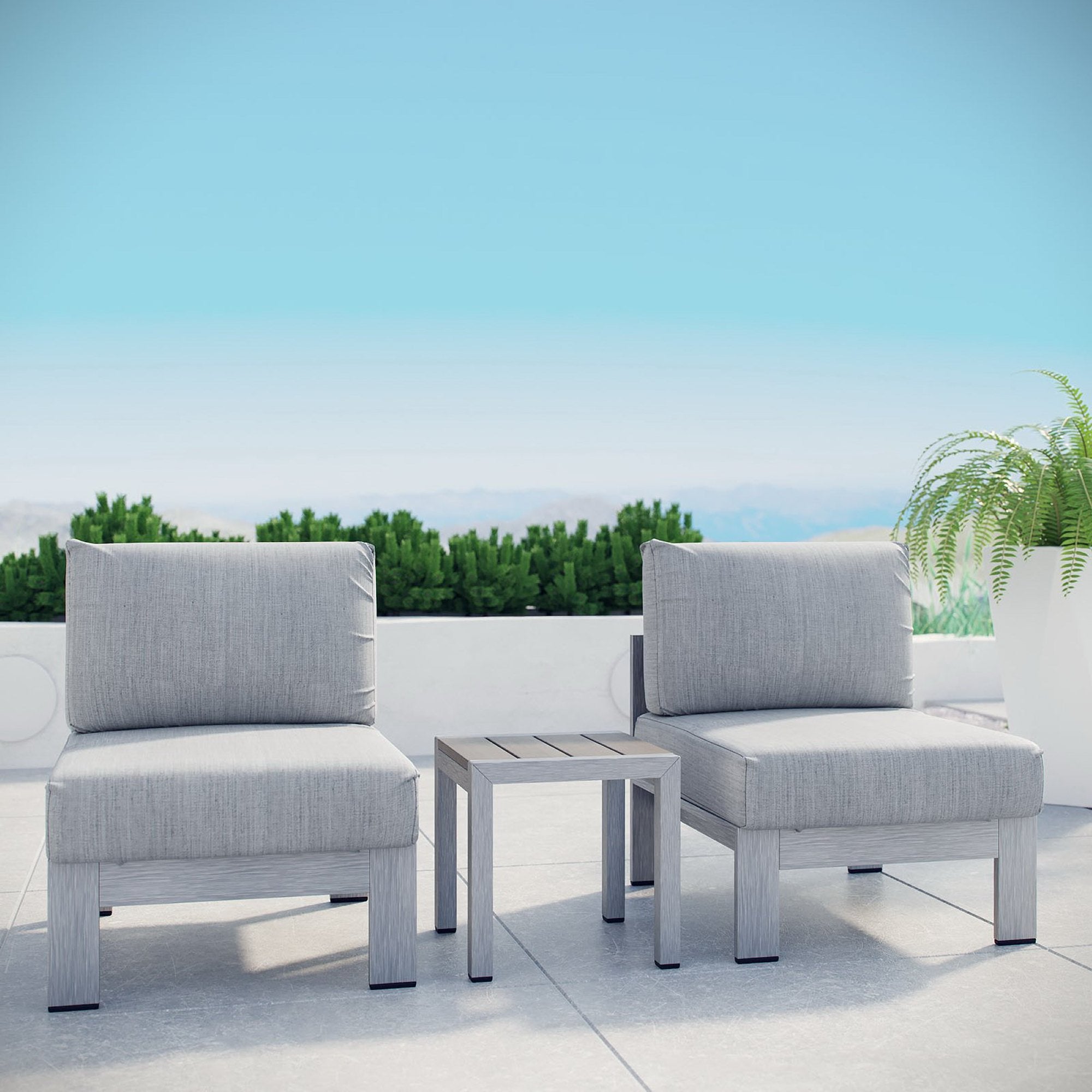 Modway Shore 3 Piece Outdoor Patio Aluminum Sectional Sofa Set