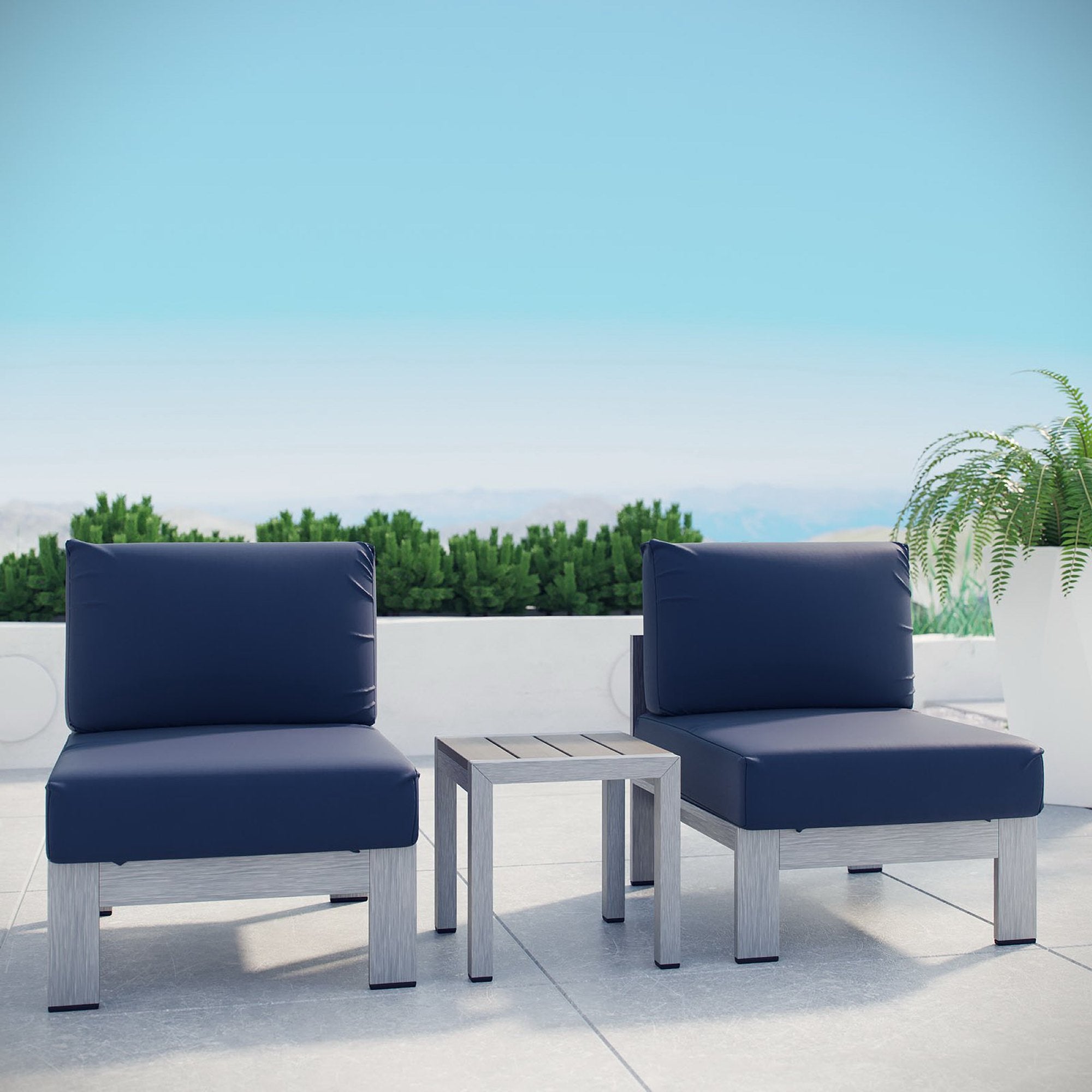 Modway Shore 3 Piece Outdoor Patio Aluminum Sectional Sofa Set