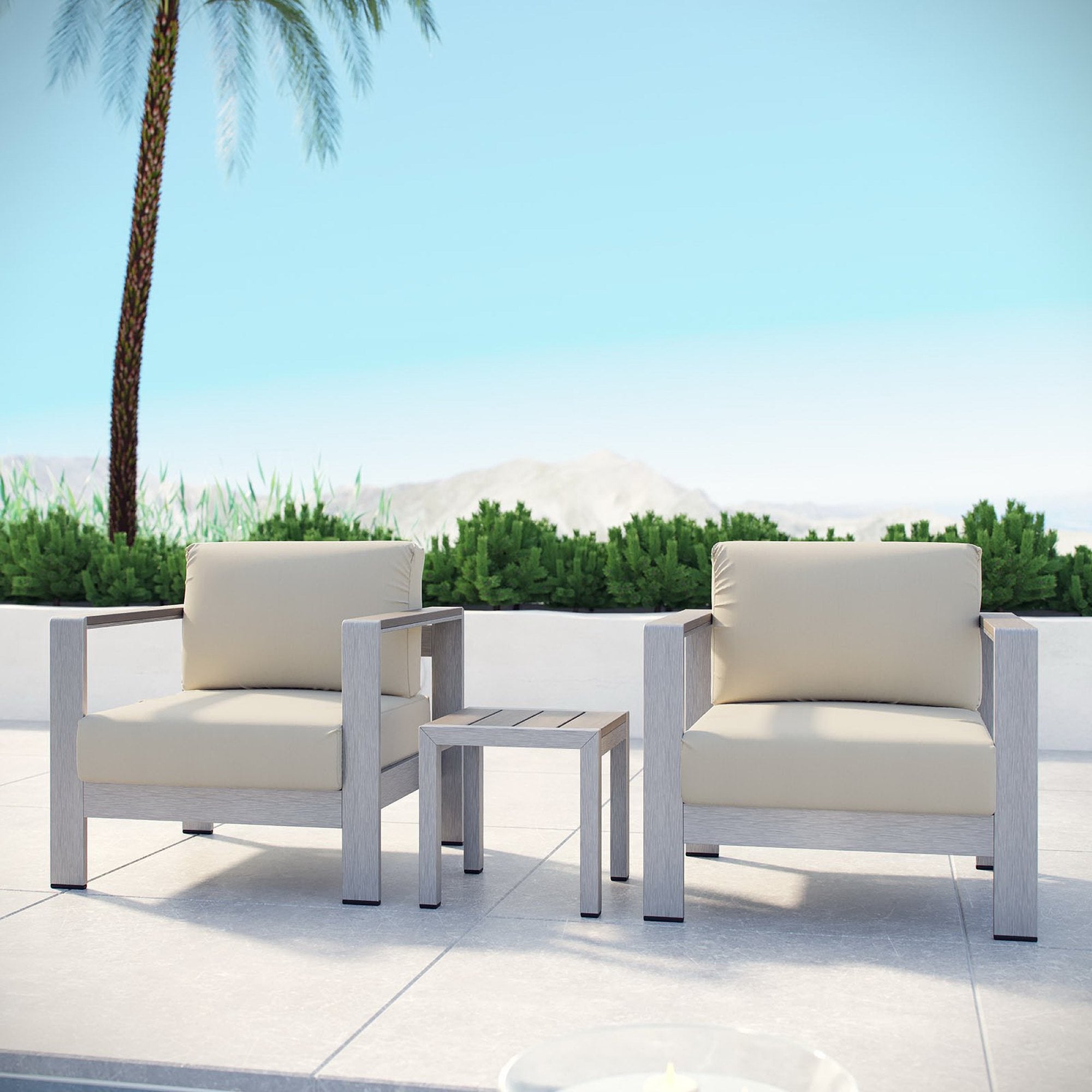 Modway Shore 3 Piece Outdoor Patio Aluminum Set