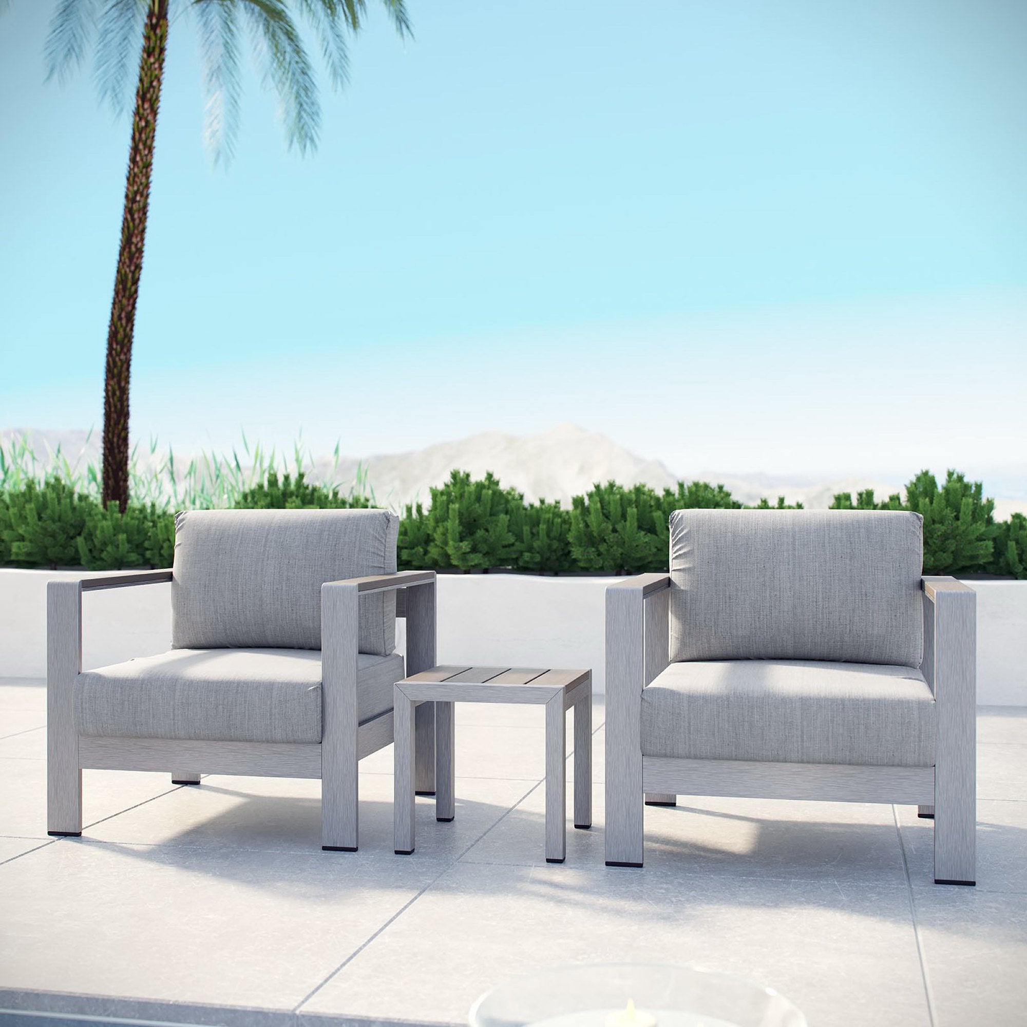 Modway Shore 3 Piece Outdoor Patio Aluminum Set