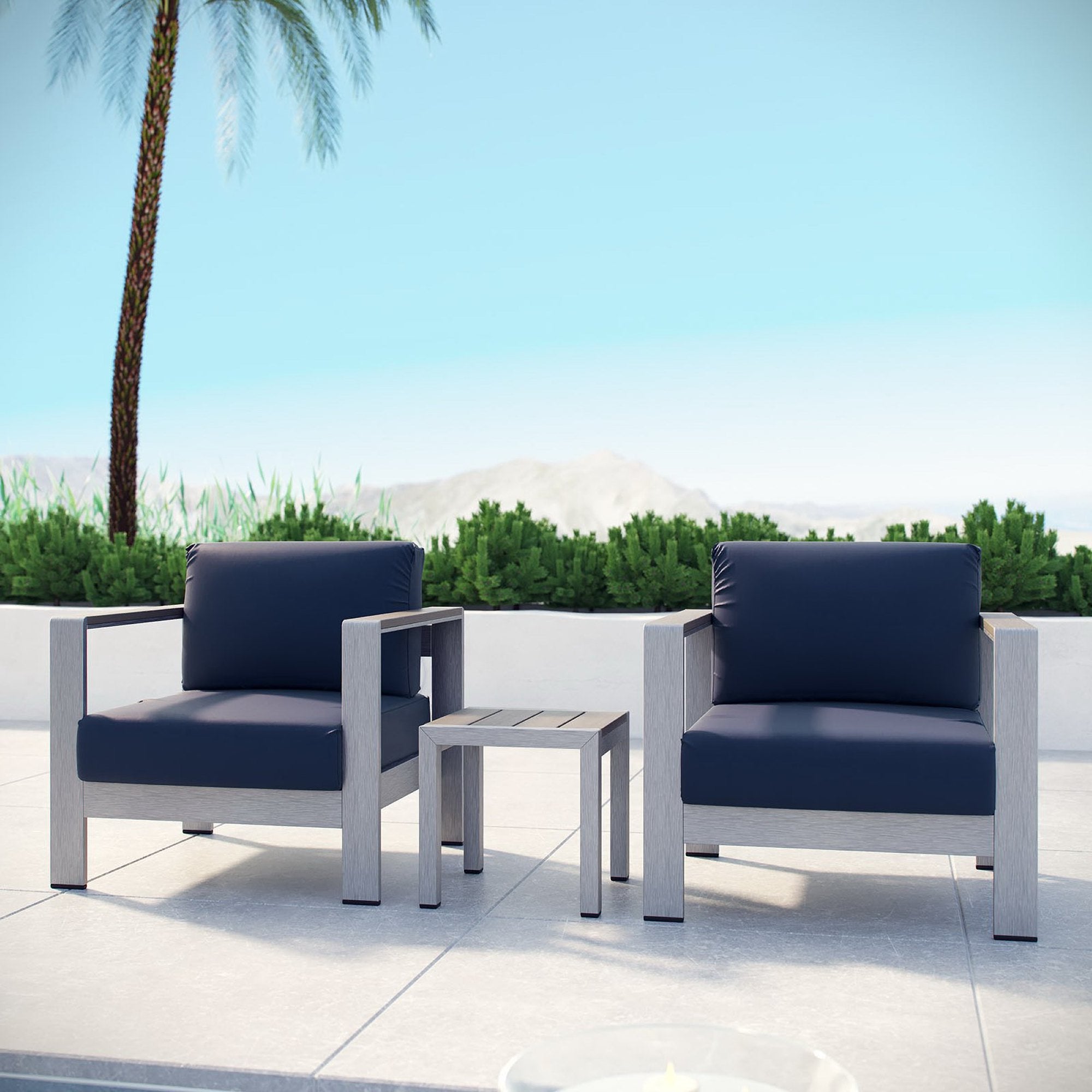 Modway Shore 3 Piece Outdoor Patio Aluminum Set