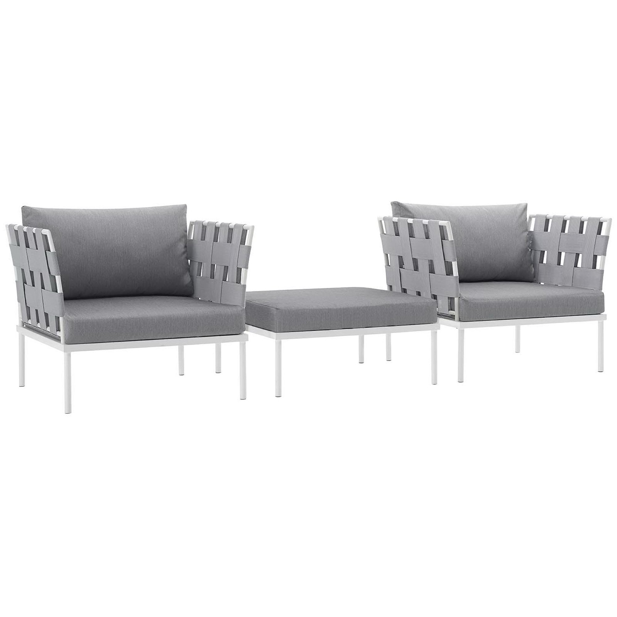 Modway Harmony 3 Piece Outdoor Patio Aluminum Sectional Sofa Set