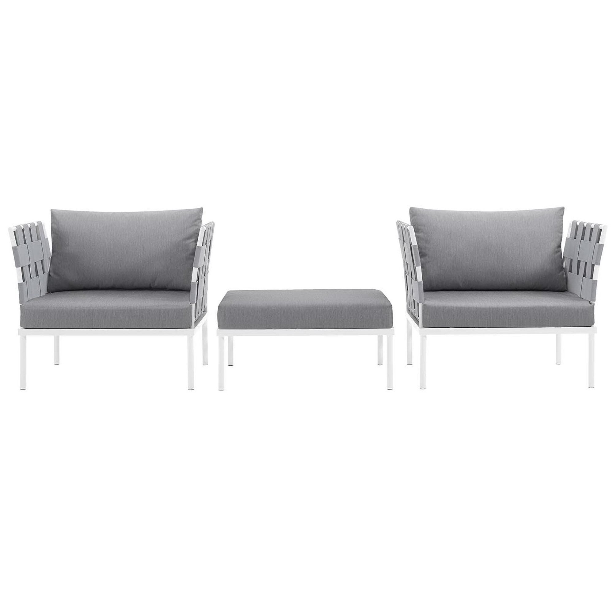 Modway Harmony 3 Piece Outdoor Patio Aluminum Sectional Sofa Set