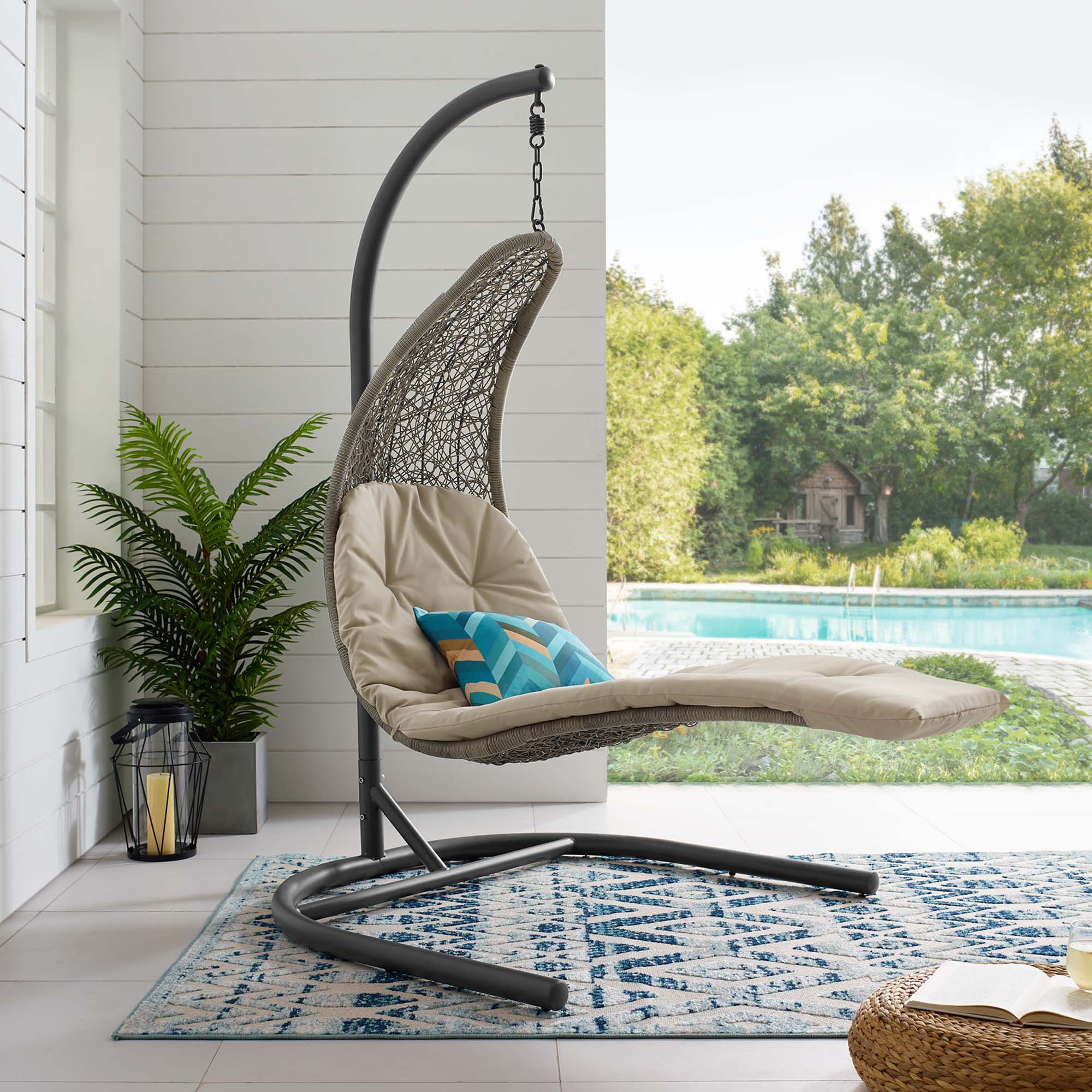 Modway Landscape Hanging Chaise Lounge Outdoor Patio Swing Chair