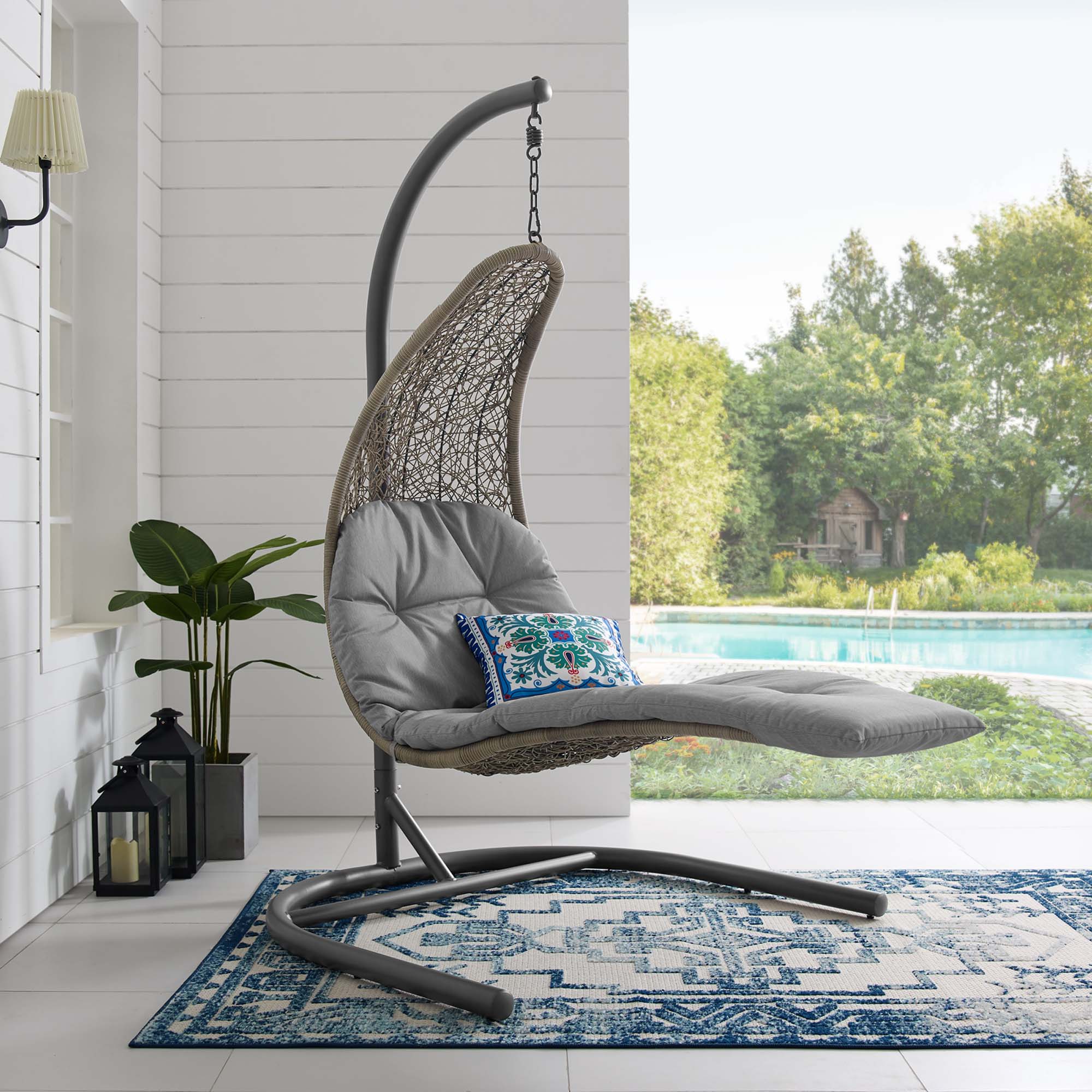 Modway Landscape Hanging Chaise Lounge Outdoor Patio Swing Chair