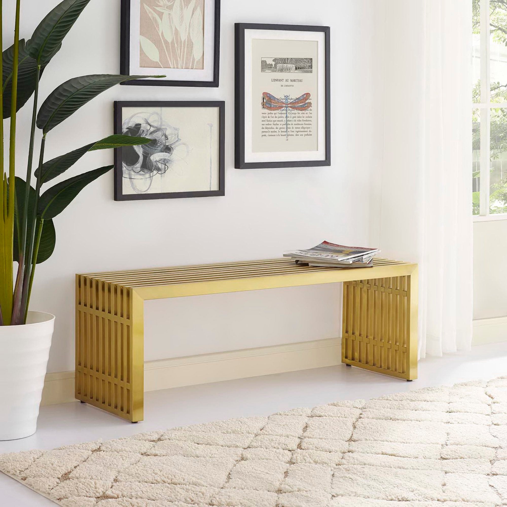 Modway Gridiron Medium Stainless Steel Bench