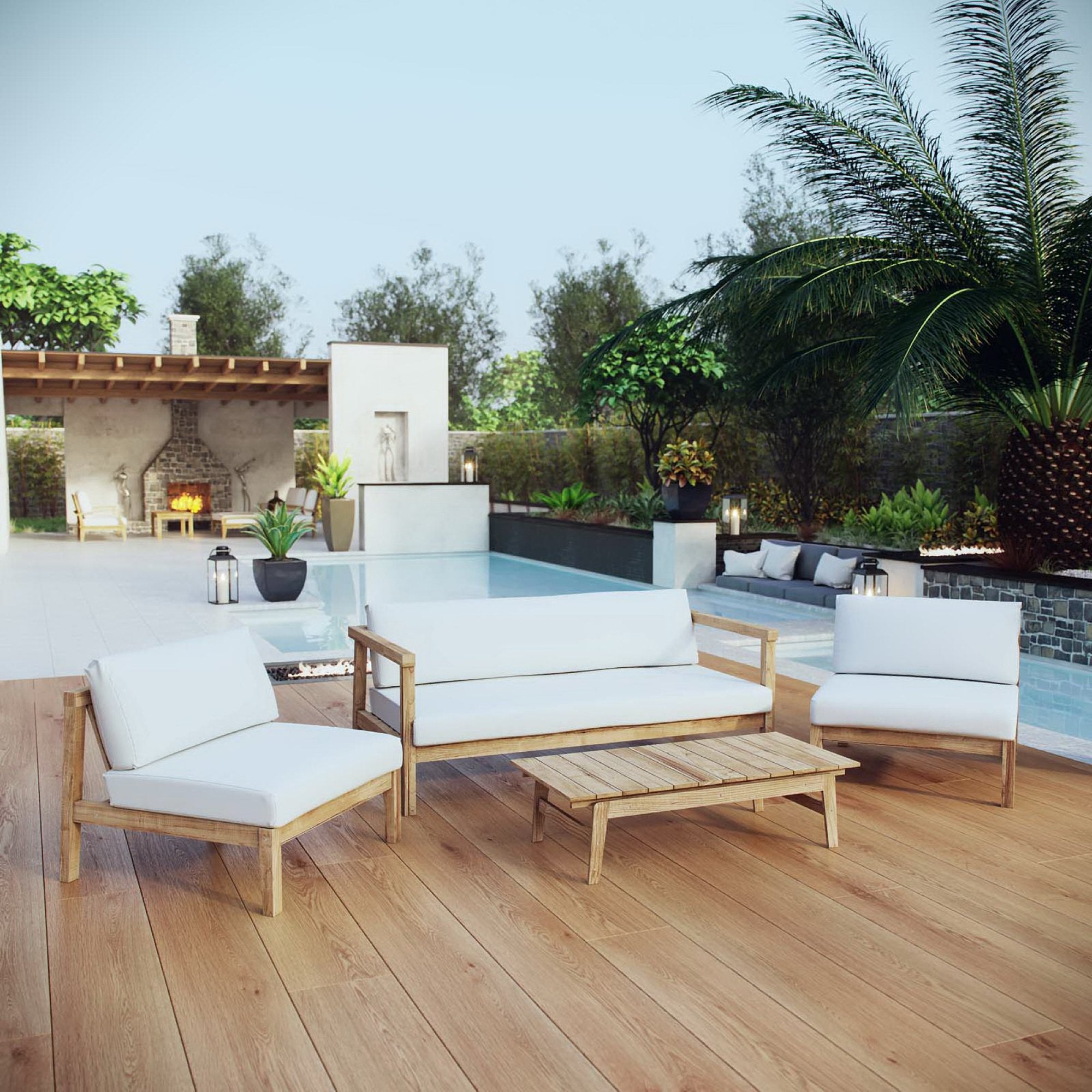 Modway Bayport 4 Piece Outdoor Patio Teak Set