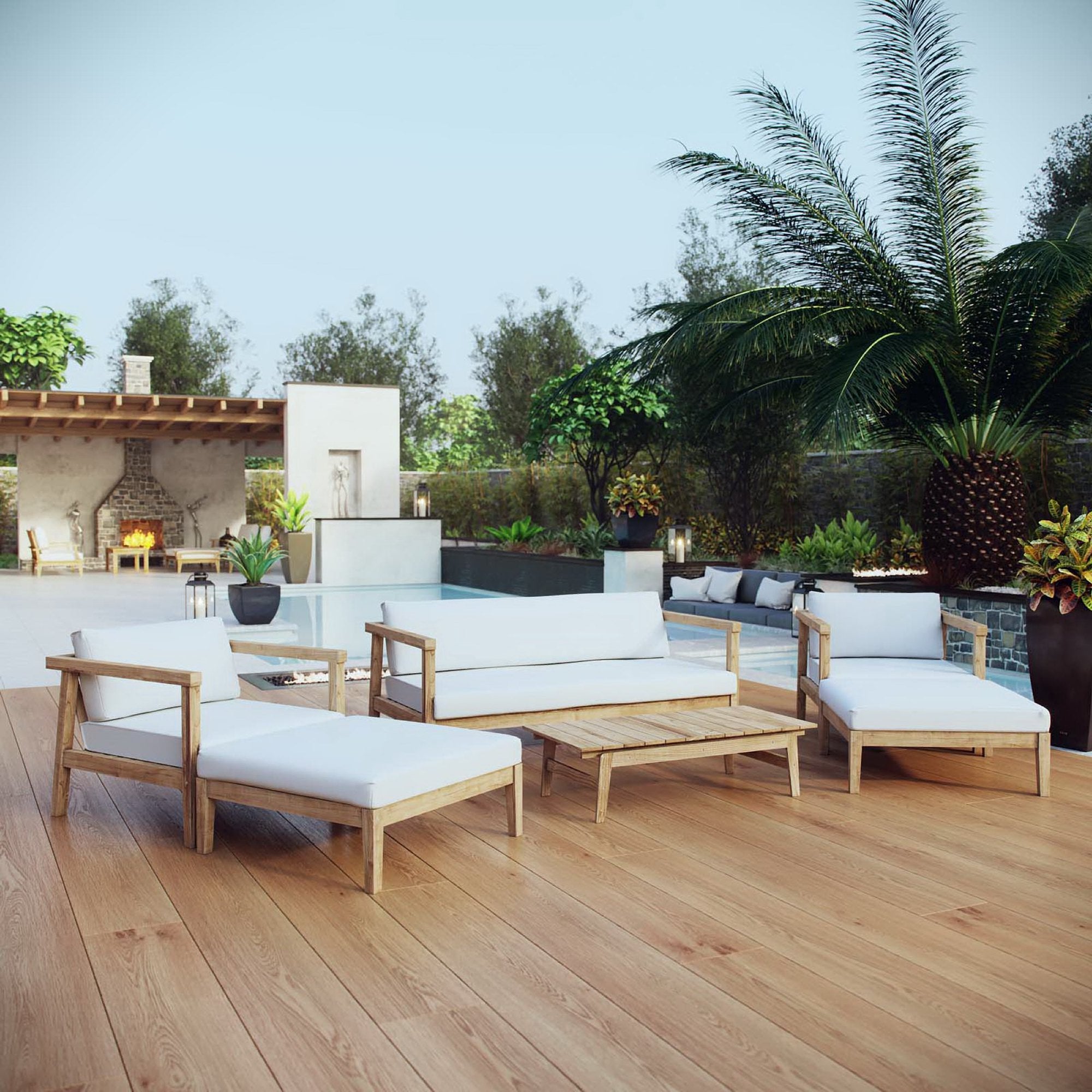 Modway Bayport 6 Piece Outdoor Patio Teak Set