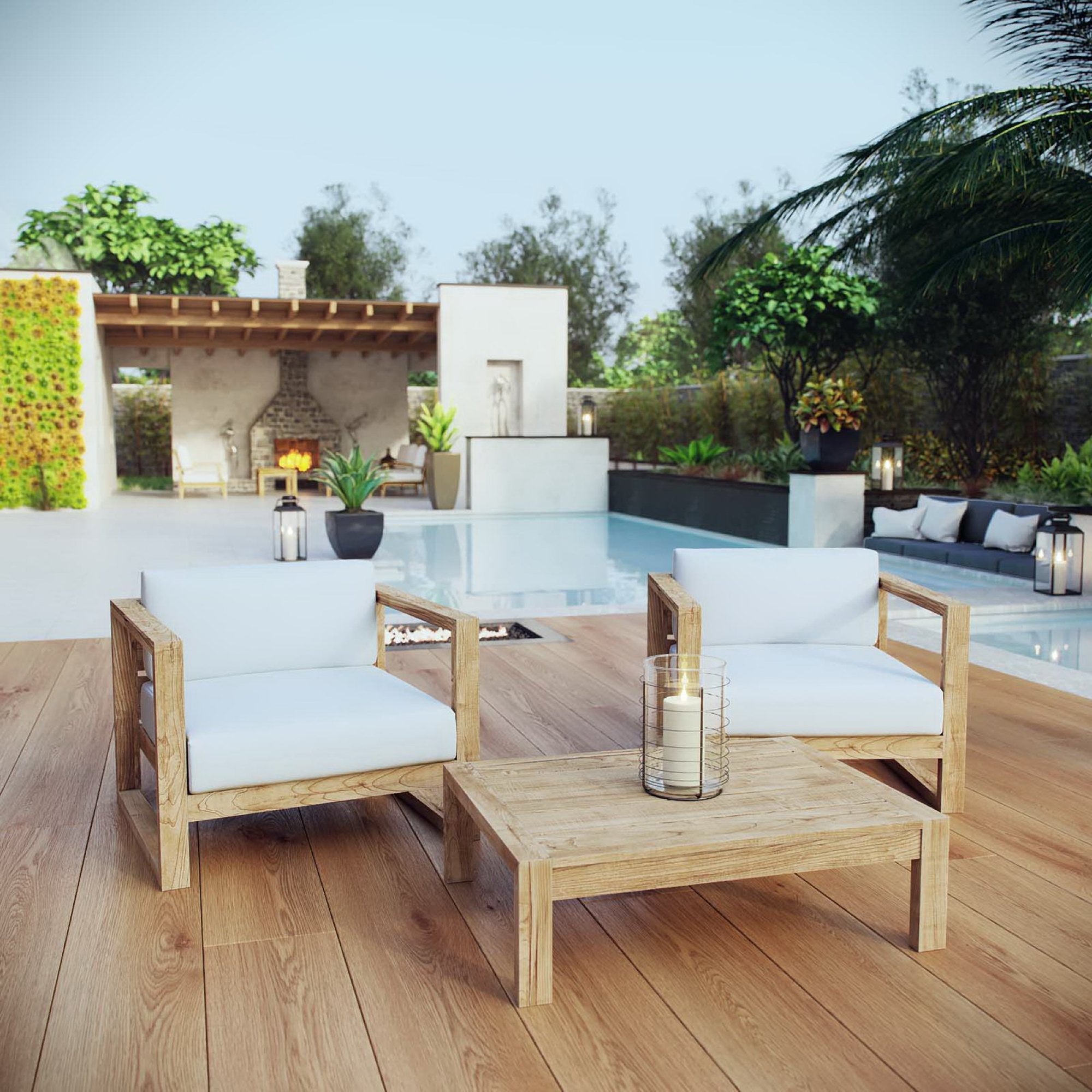 Modway Upland 3 Piece Outdoor Patio Teak Set