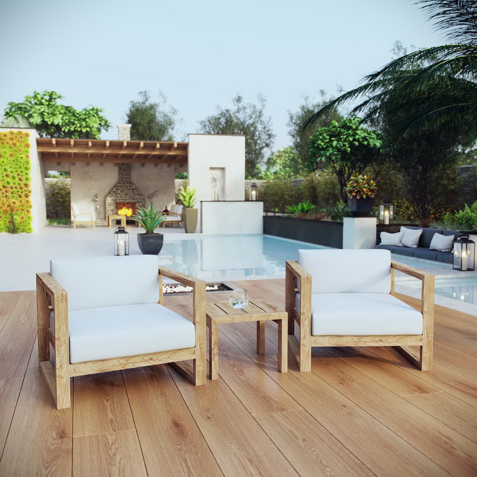 Modway EEI-3119 Upland 3 Piece Outdoor Patio Teak Set