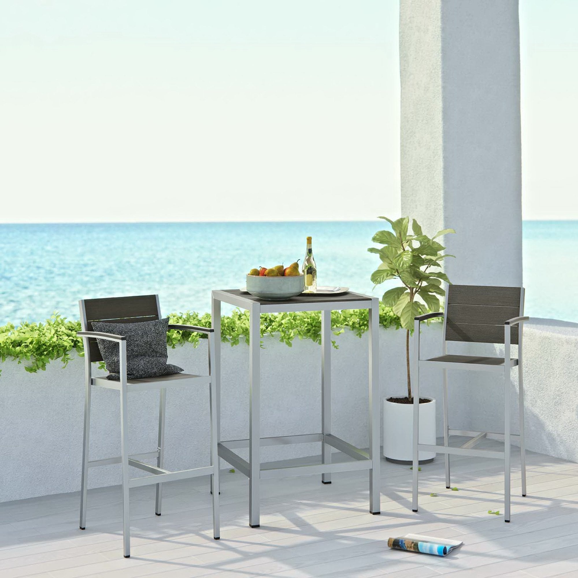 Modway Shore 3 Piece Outdoor Patio Aluminum Pub Set