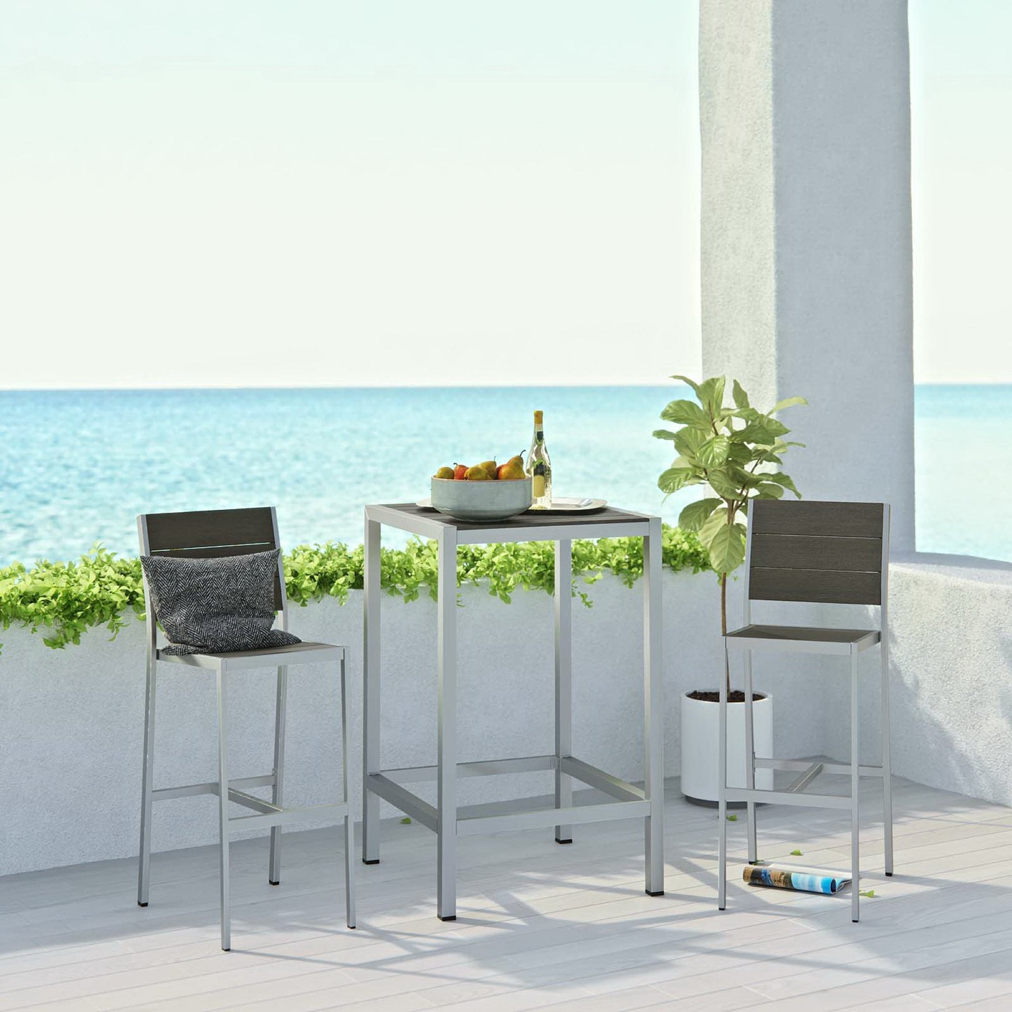 Modway Shore 3 Piece Outdoor Patio Aluminum Pub Set