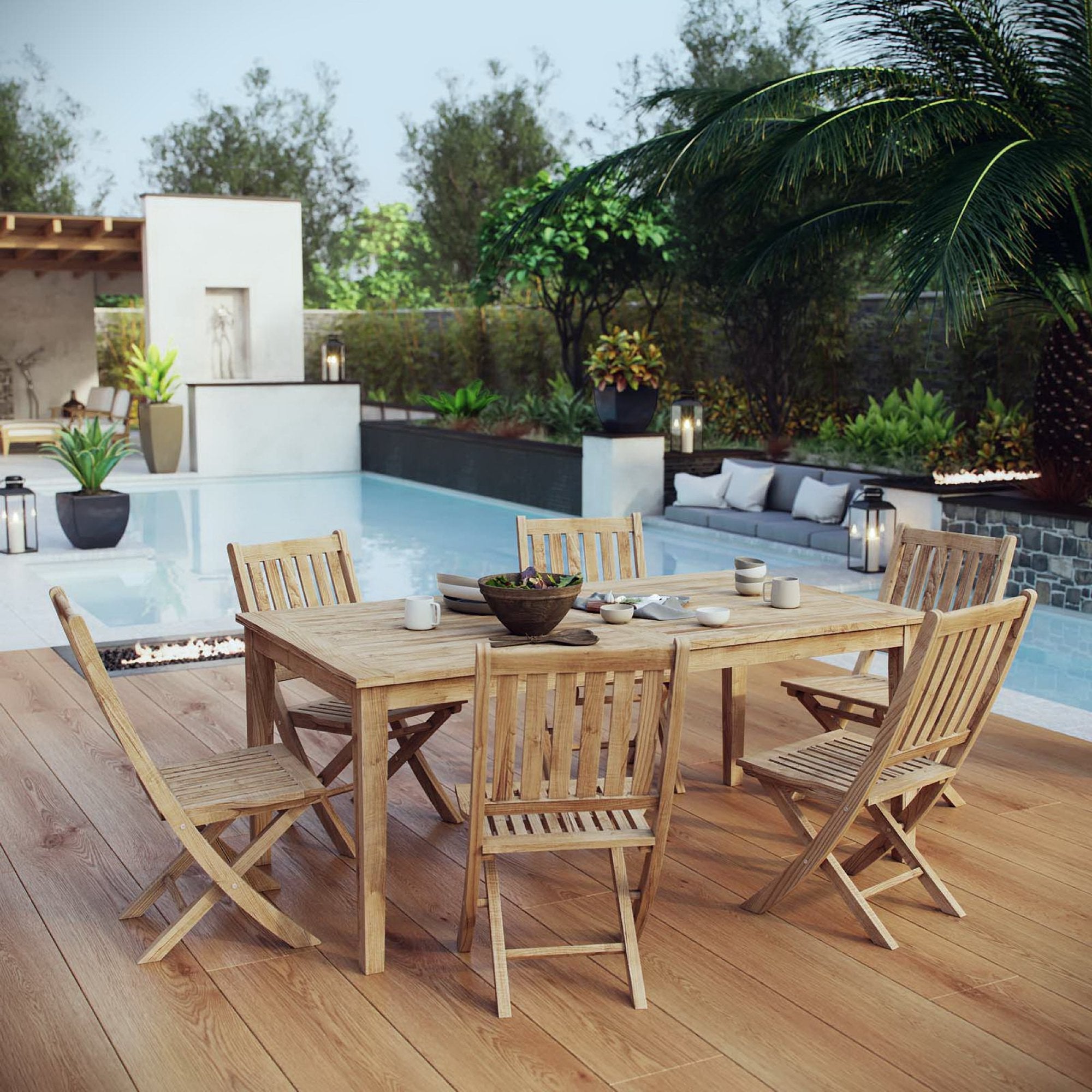 Modway Marina 7 Piece Outdoor Patio Teak Dining Set