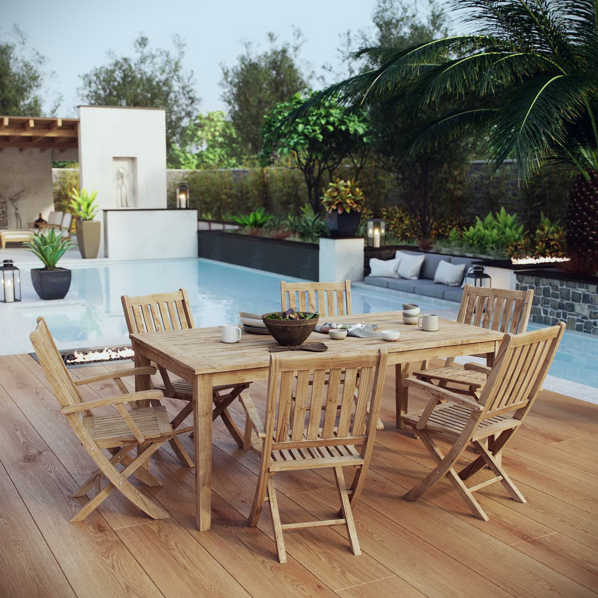 Modway Marina 7 Piece Outdoor Patio Teak Dining Set