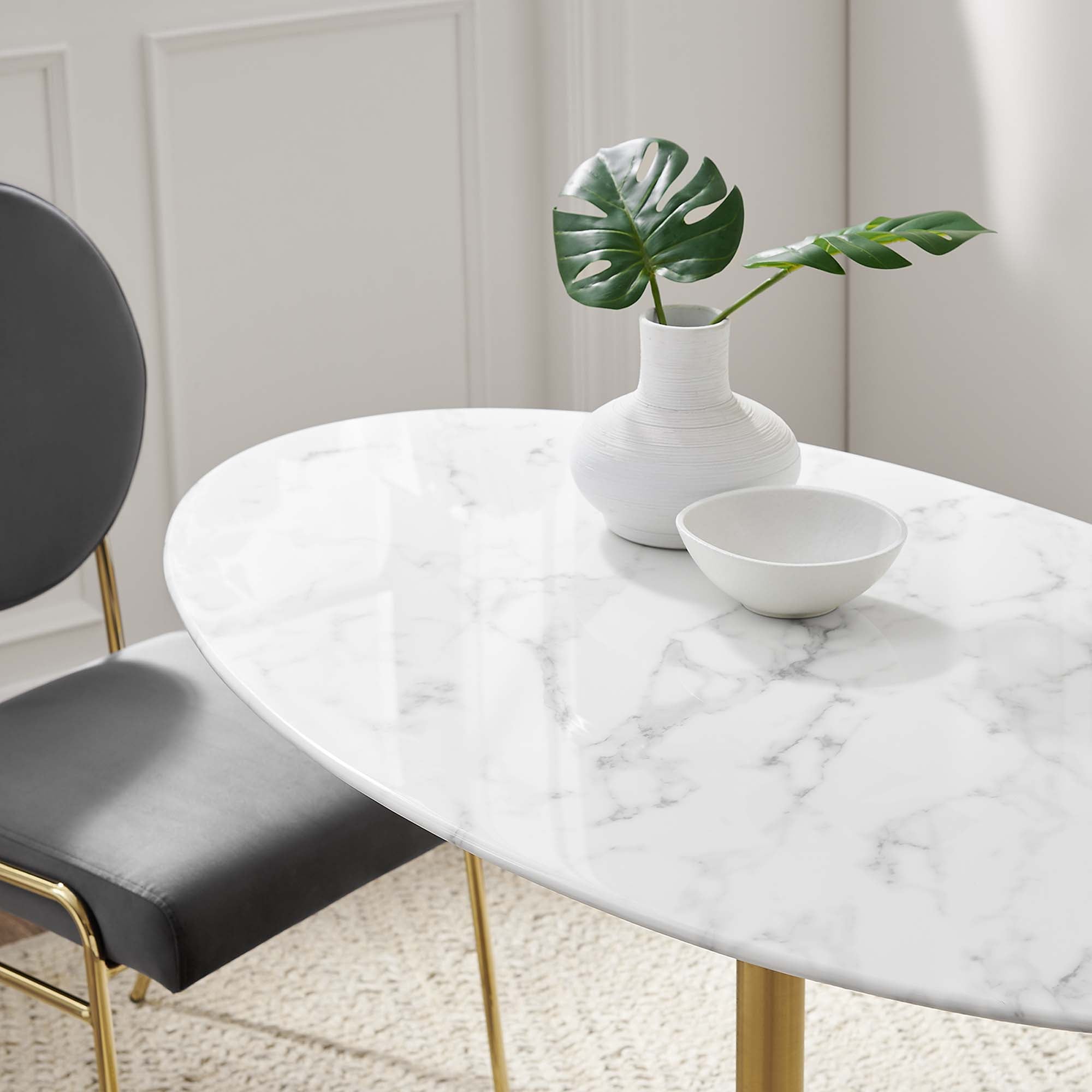 Modway Lippa 48" Oval Faux Marble Dining Table