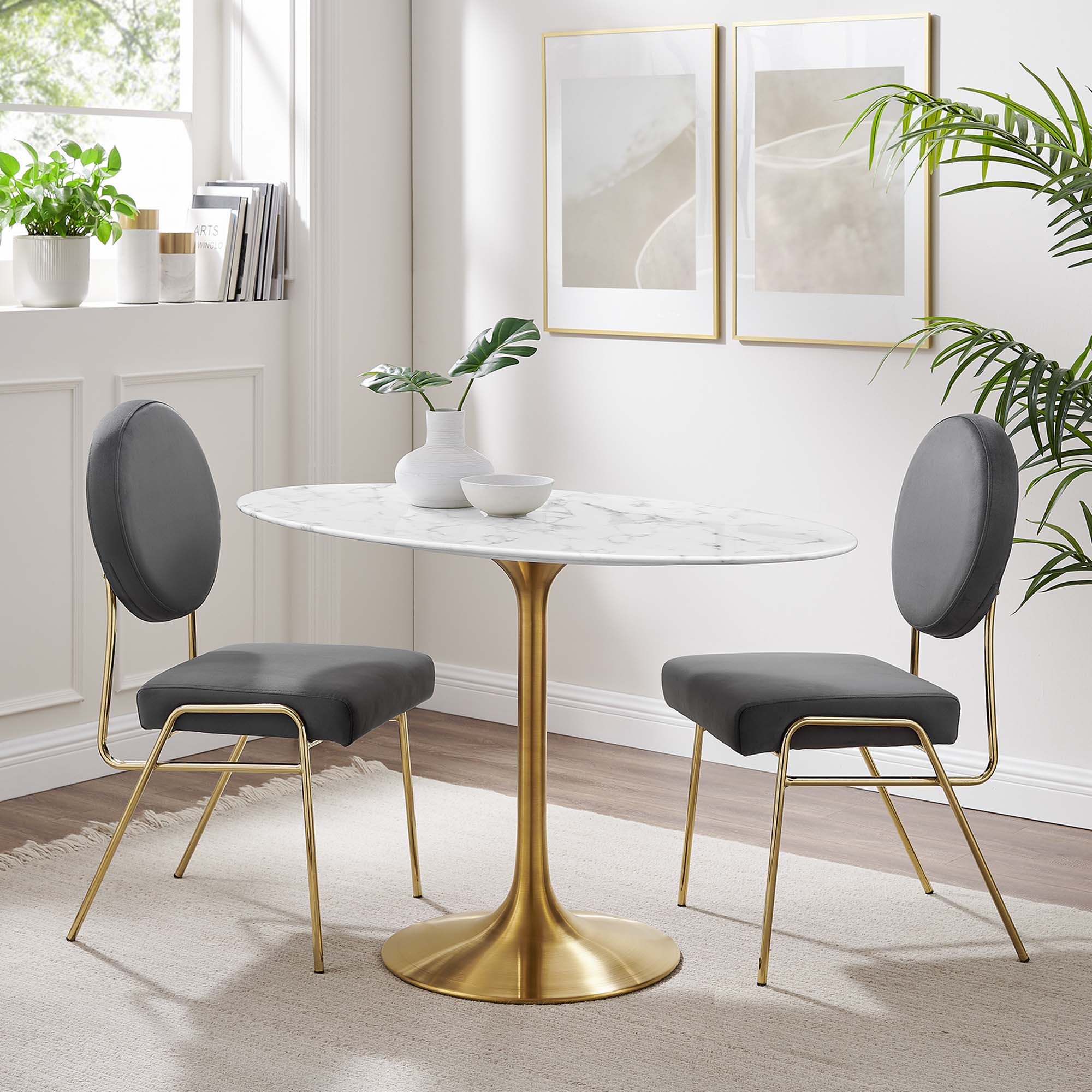 Modway Lippa 48" Oval Faux Marble Dining Table