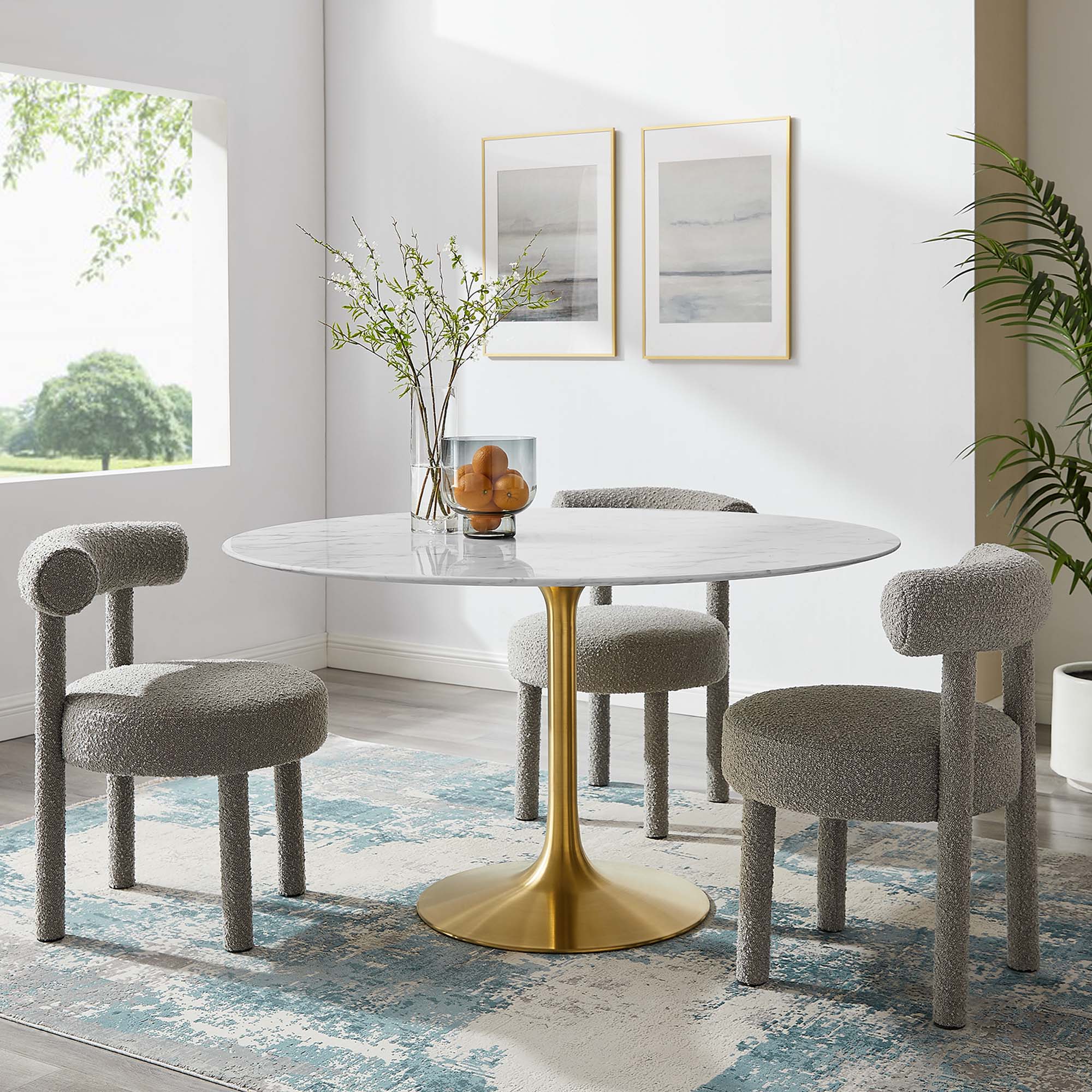 Modway Lippa 54" Round Faux Marble Dining Table