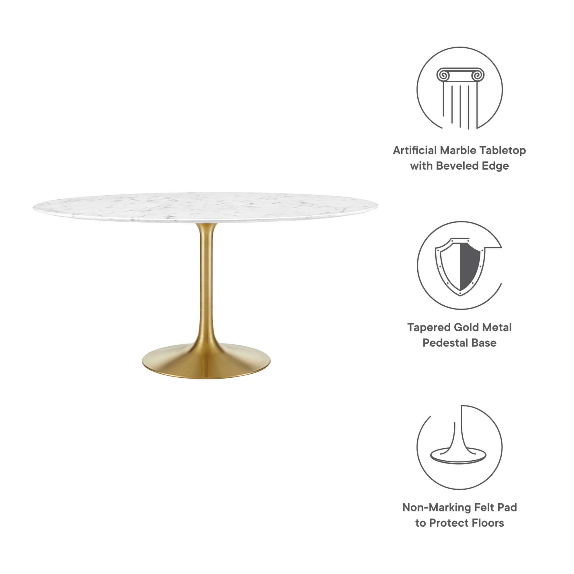 Modway Lippa 60" Round Faux Marble Dining Table
