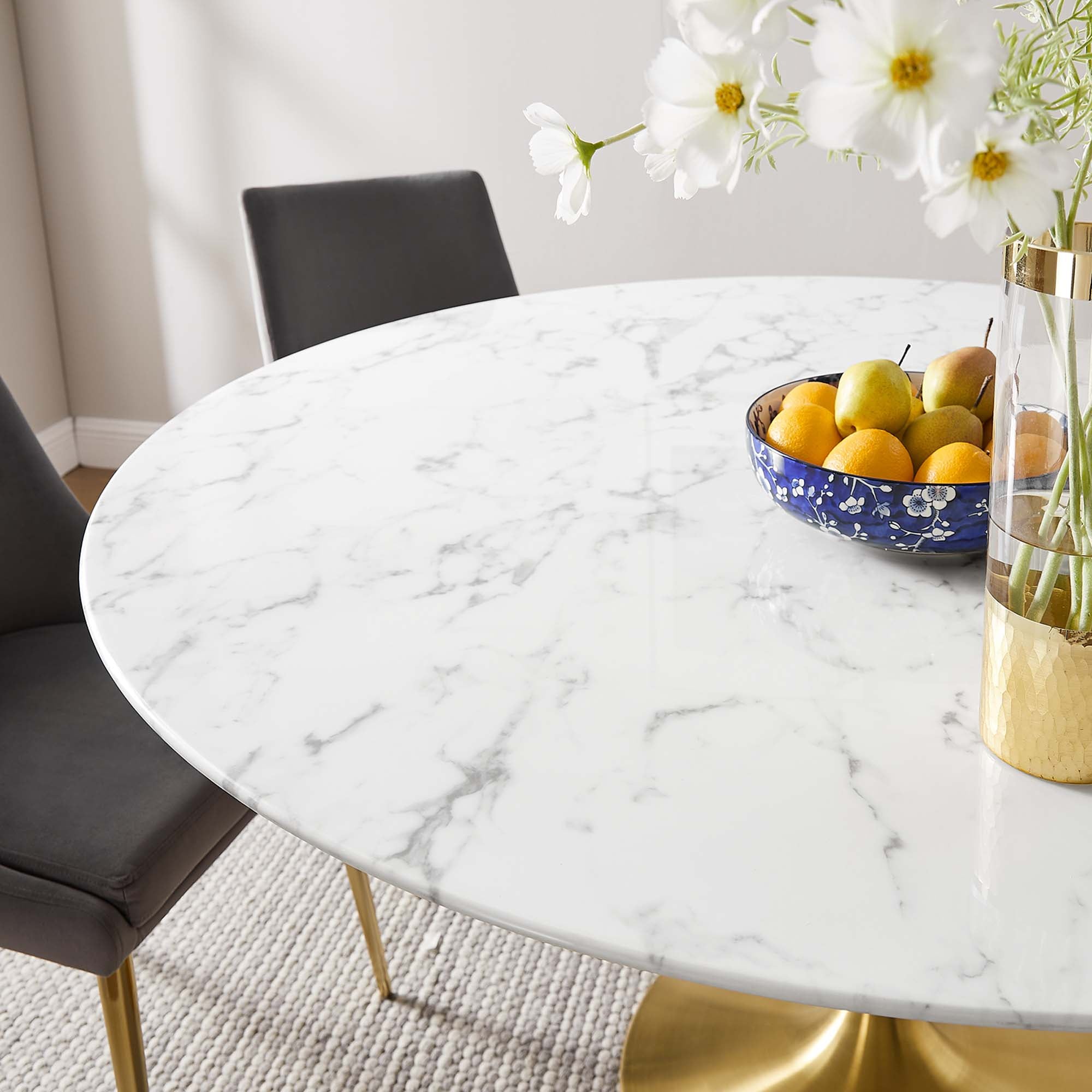 Modway Lippa 60" Round Faux Marble Dining Table