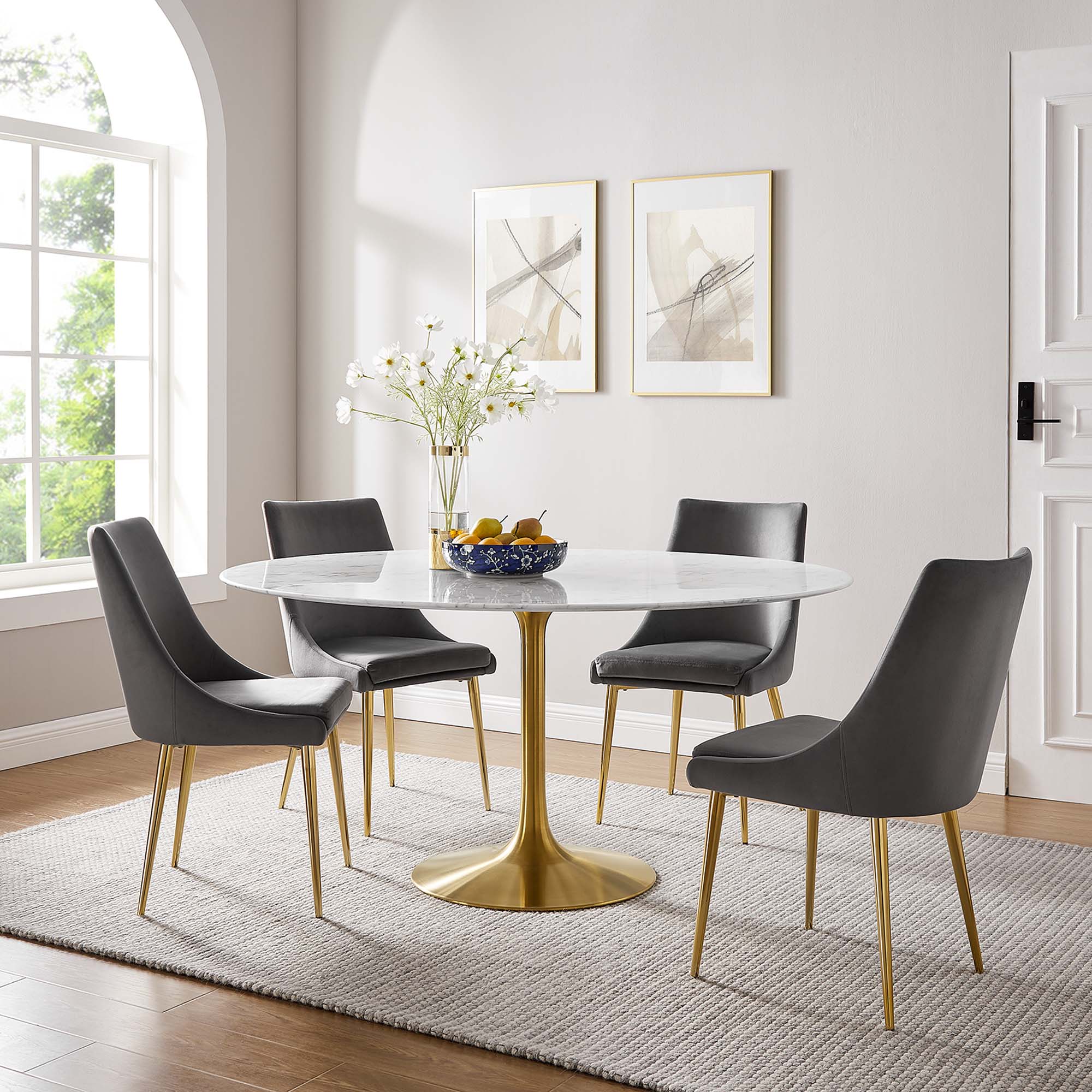 Modway Lippa 60" Round Faux Marble Dining Table