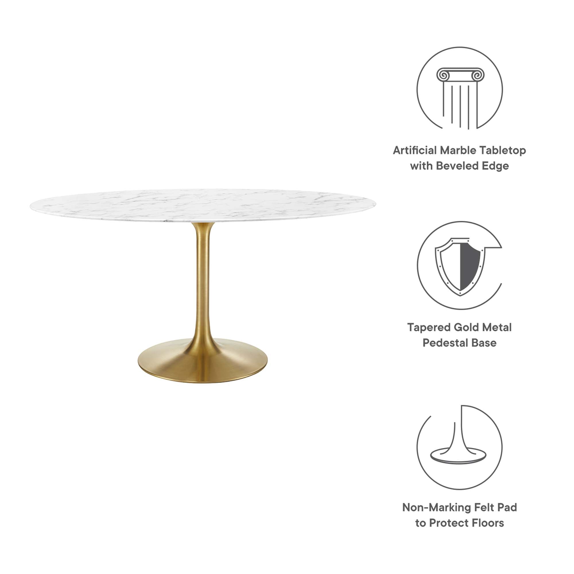 Modway Lippa 60" Oval Faux Marble Dining Table