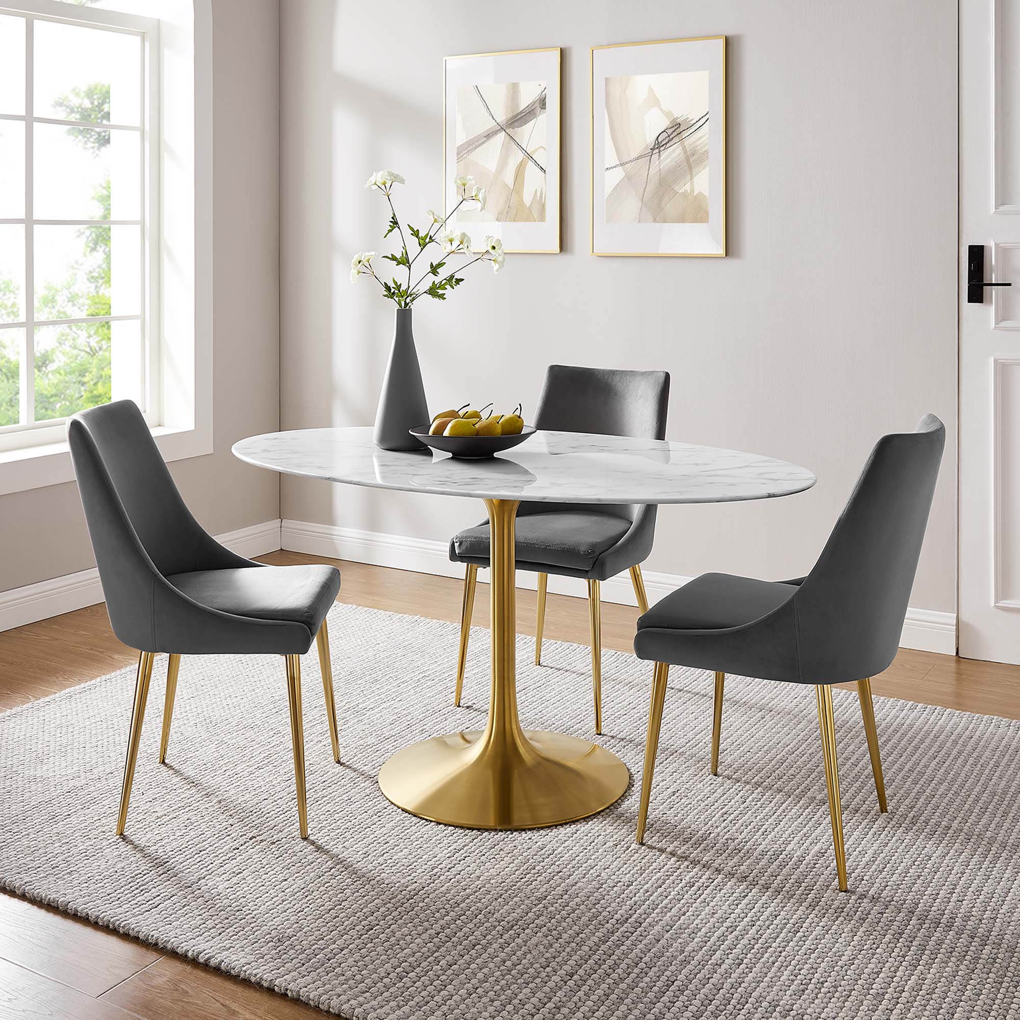 Modway Lippa 60" Oval Faux Marble Dining Table