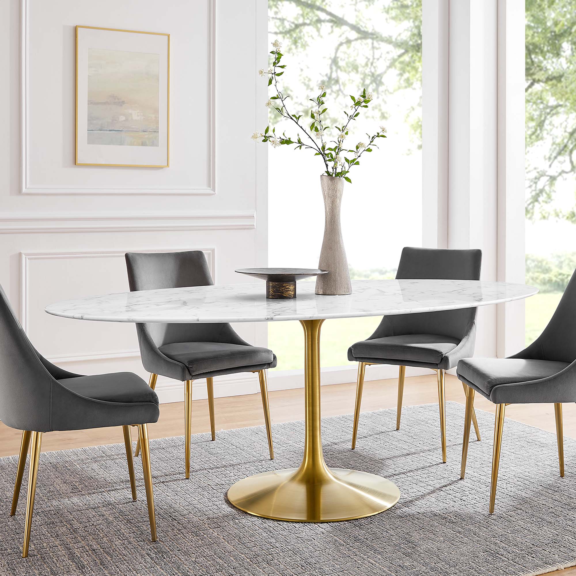 Modway Lippa 78" Oval Faux Marble Dining Table