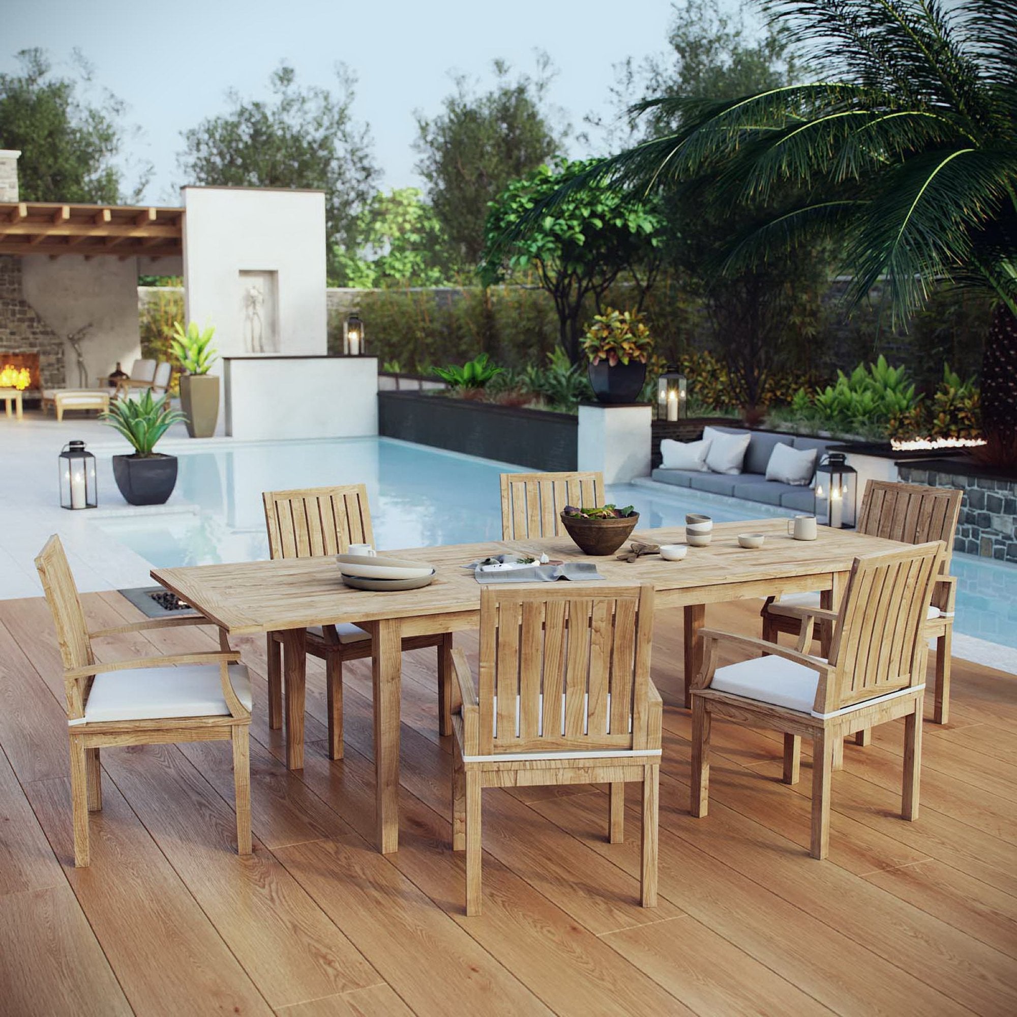 Modway Marina 7 Piece Outdoor Patio Teak Dining Set