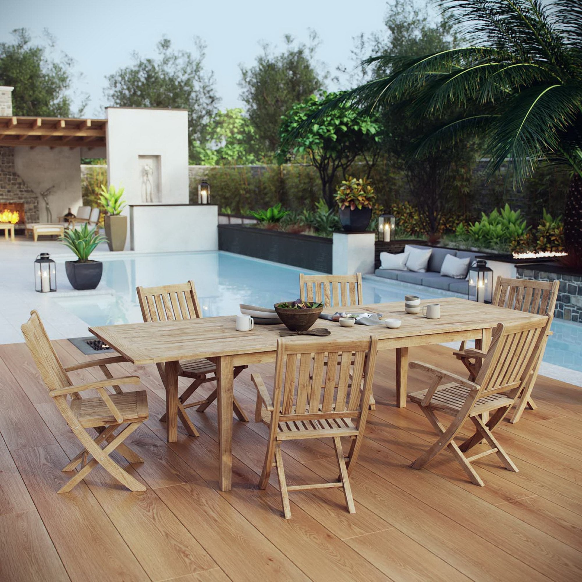 Modway Marina 7 Piece Outdoor Patio Teak Dining Set