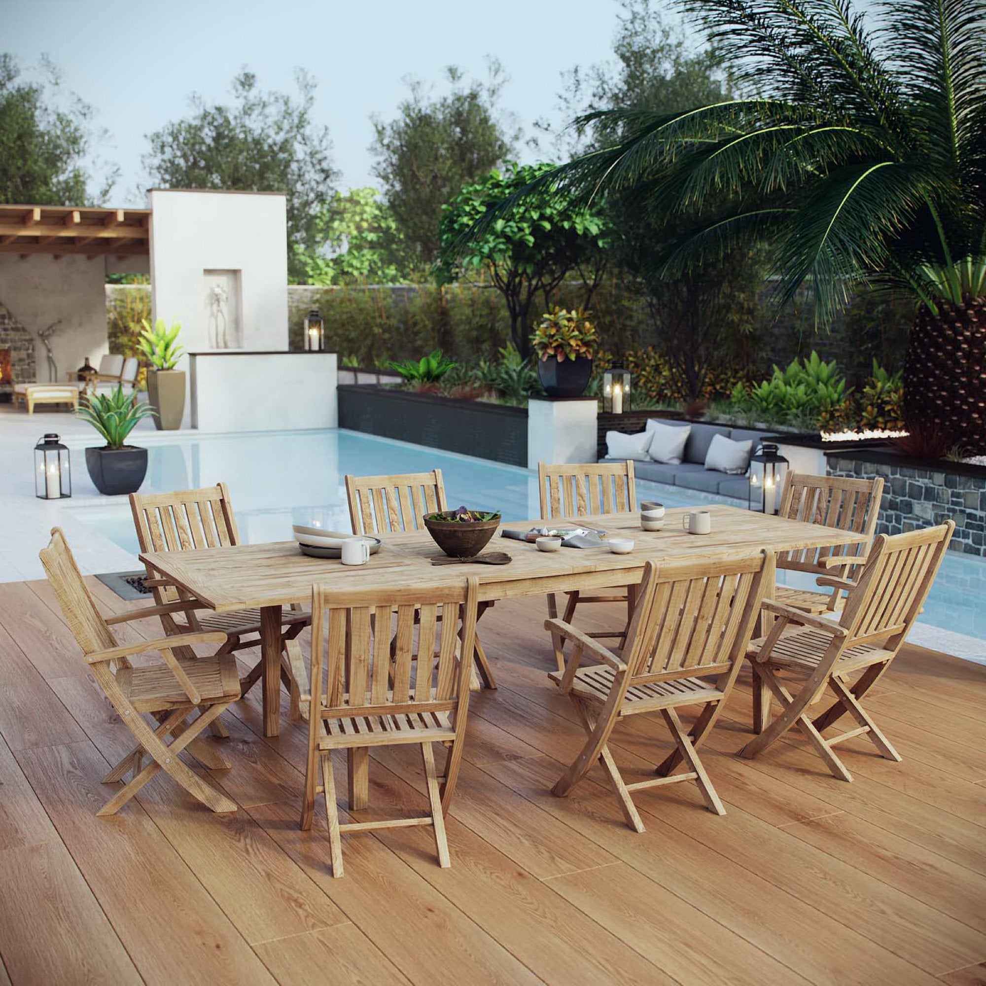 Modway Marina 9 Piece Outdoor Patio Teak Dining Set