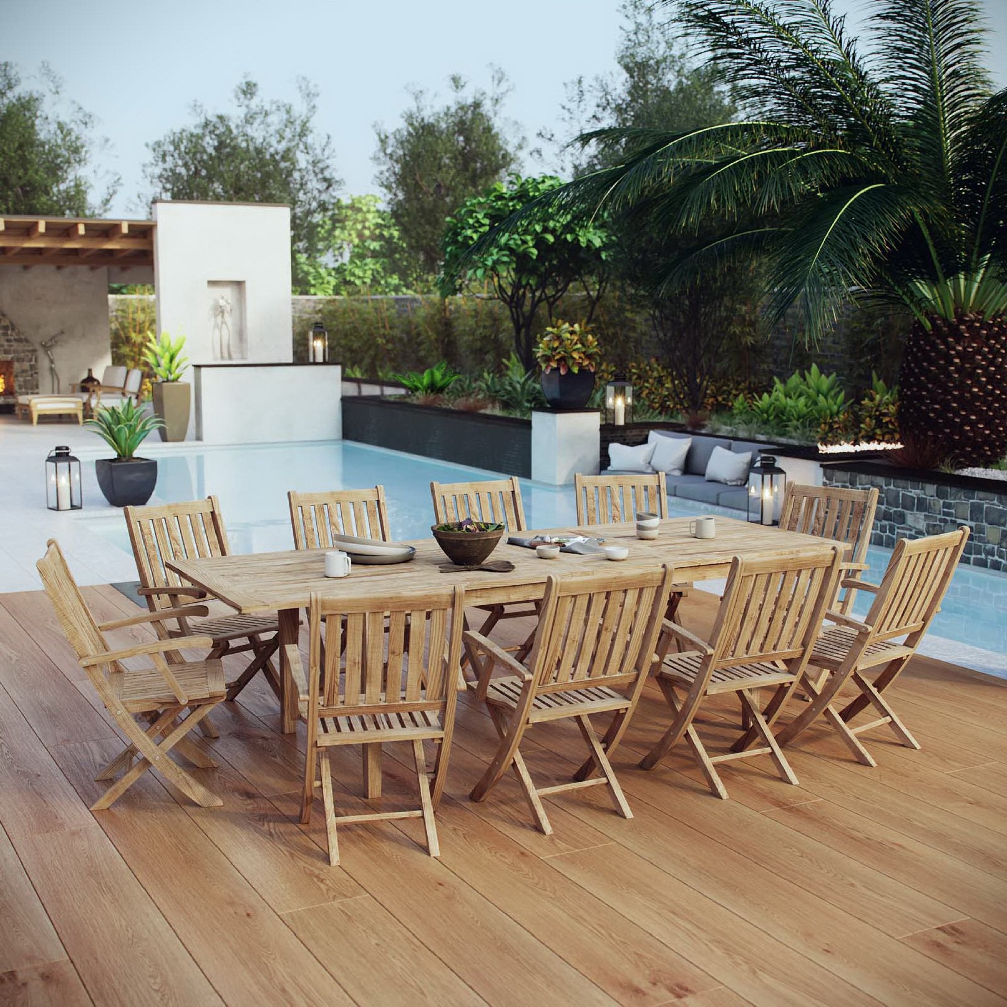 Modway Marina 11 Piece Outdoor Patio Teak Dining Set