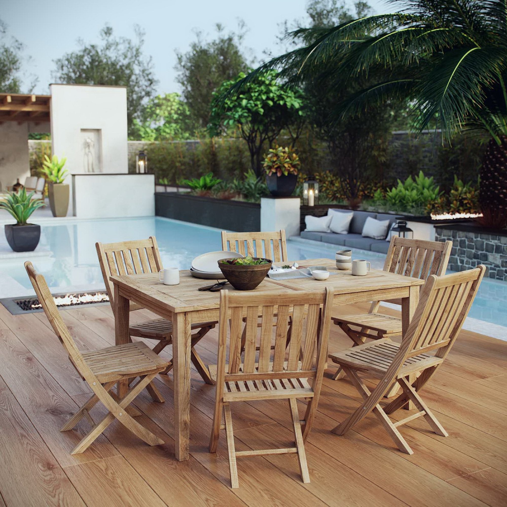 Modway Marina 7 Piece Outdoor Patio Teak Dining Set