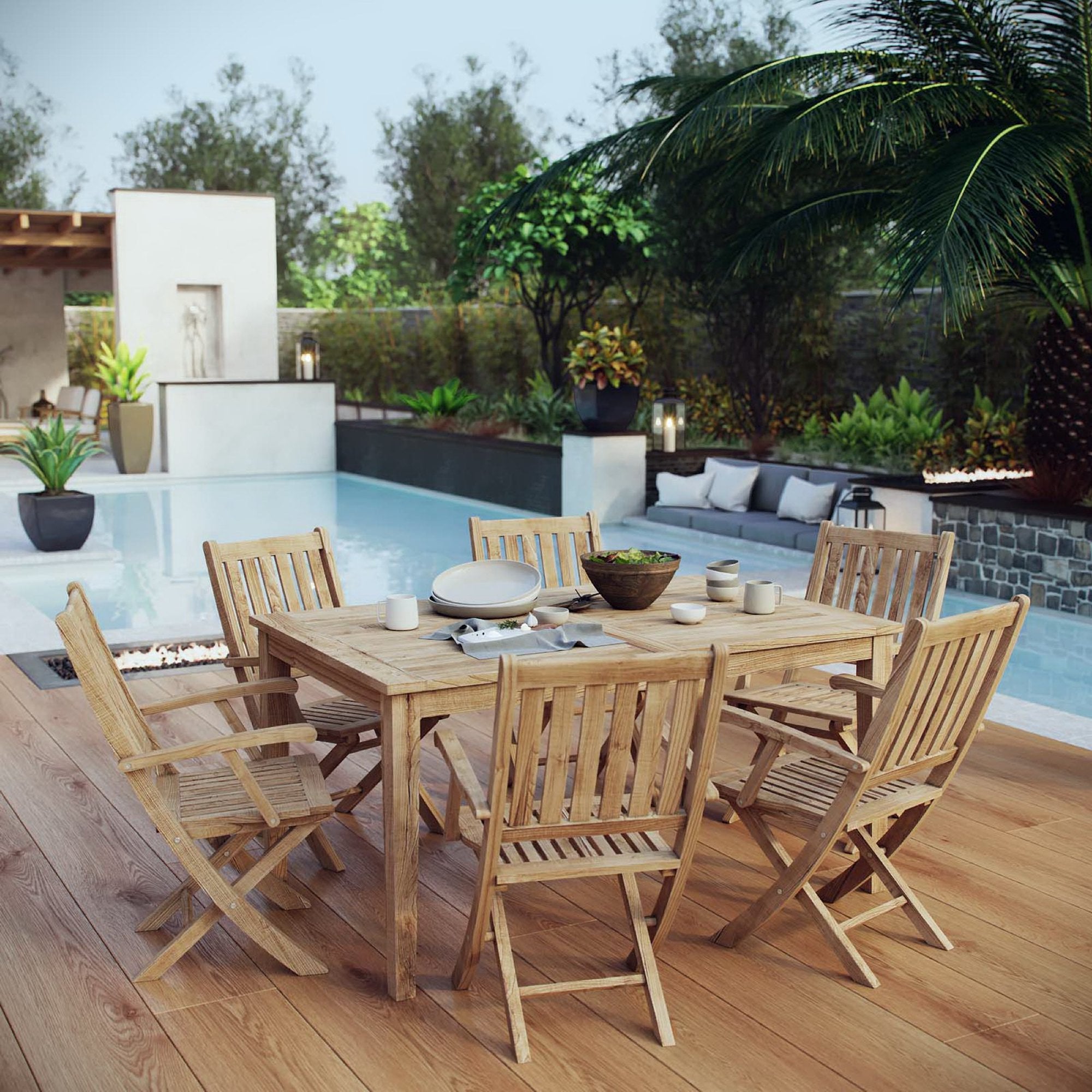 Modway Marina 7 Piece Outdoor Patio Teak Dining Set