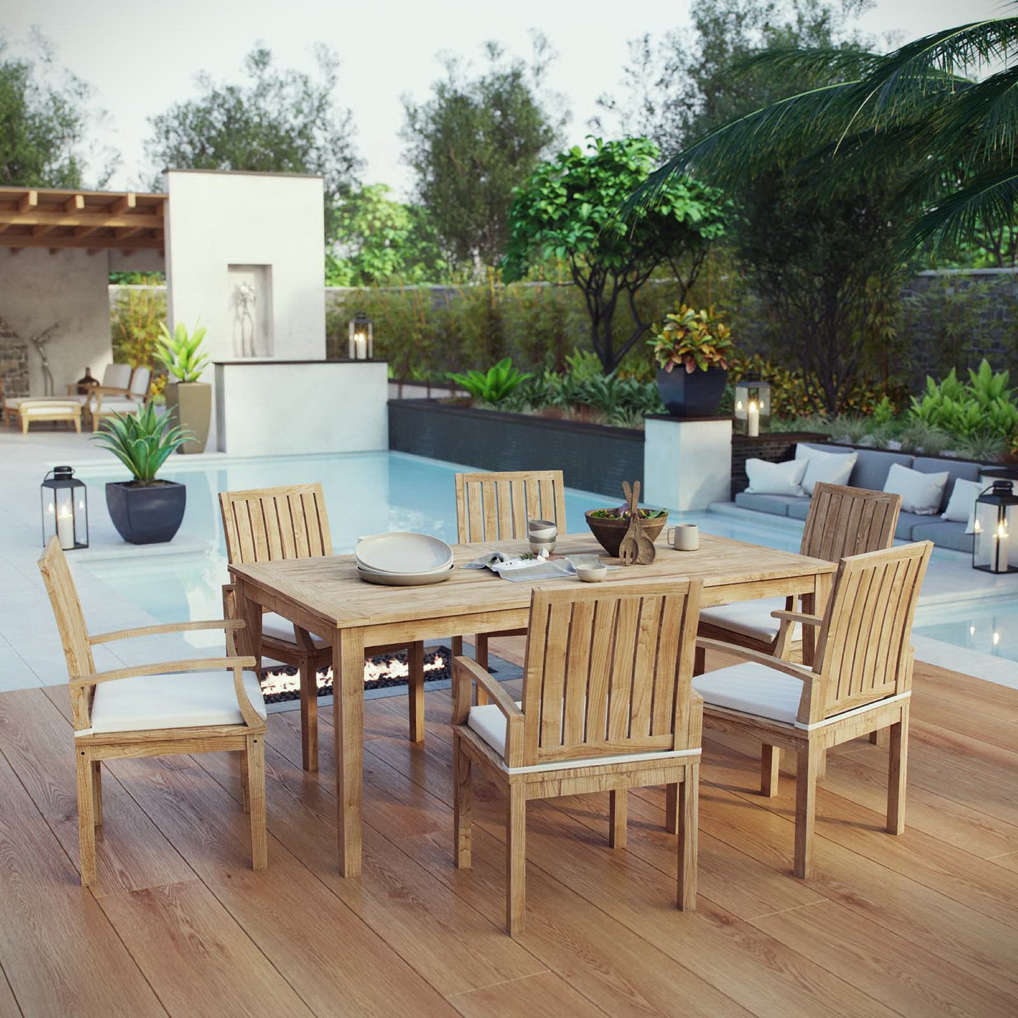 Modway Marina 7 Piece Outdoor Patio Teak Dining Set