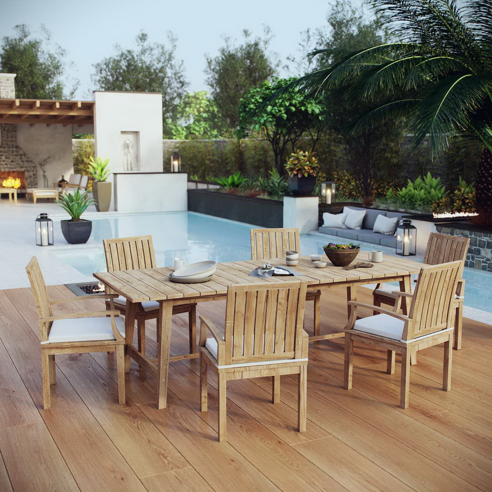Modway Marina 7 Piece Outdoor Patio Teak Dining Set
