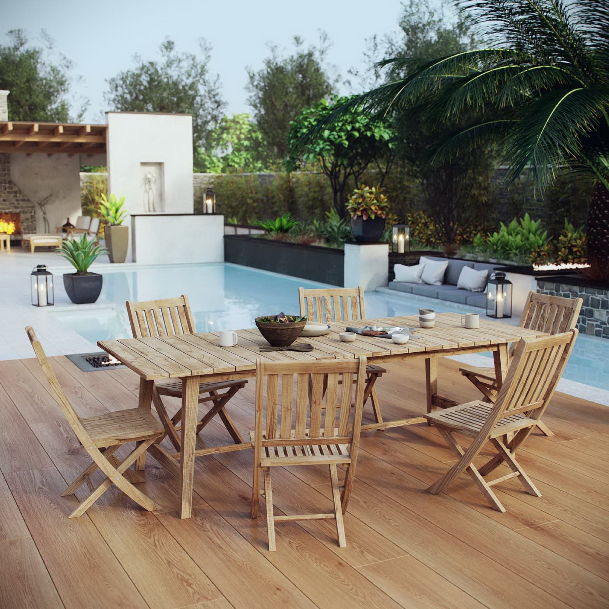 Modway Marina 7 Piece Outdoor Patio Teak Dining Set