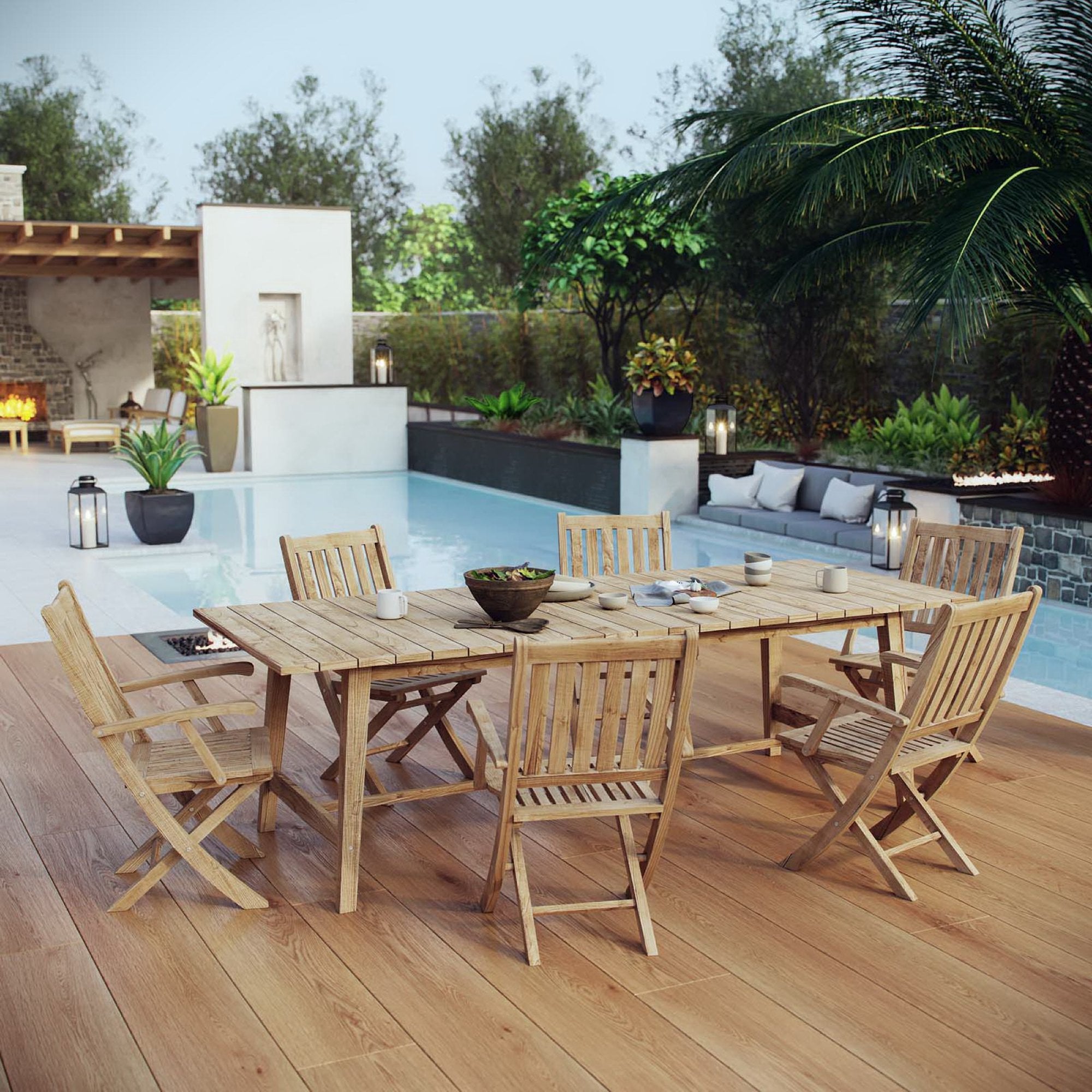 Modway Marina 7 Piece Outdoor Patio Teak Dining Set