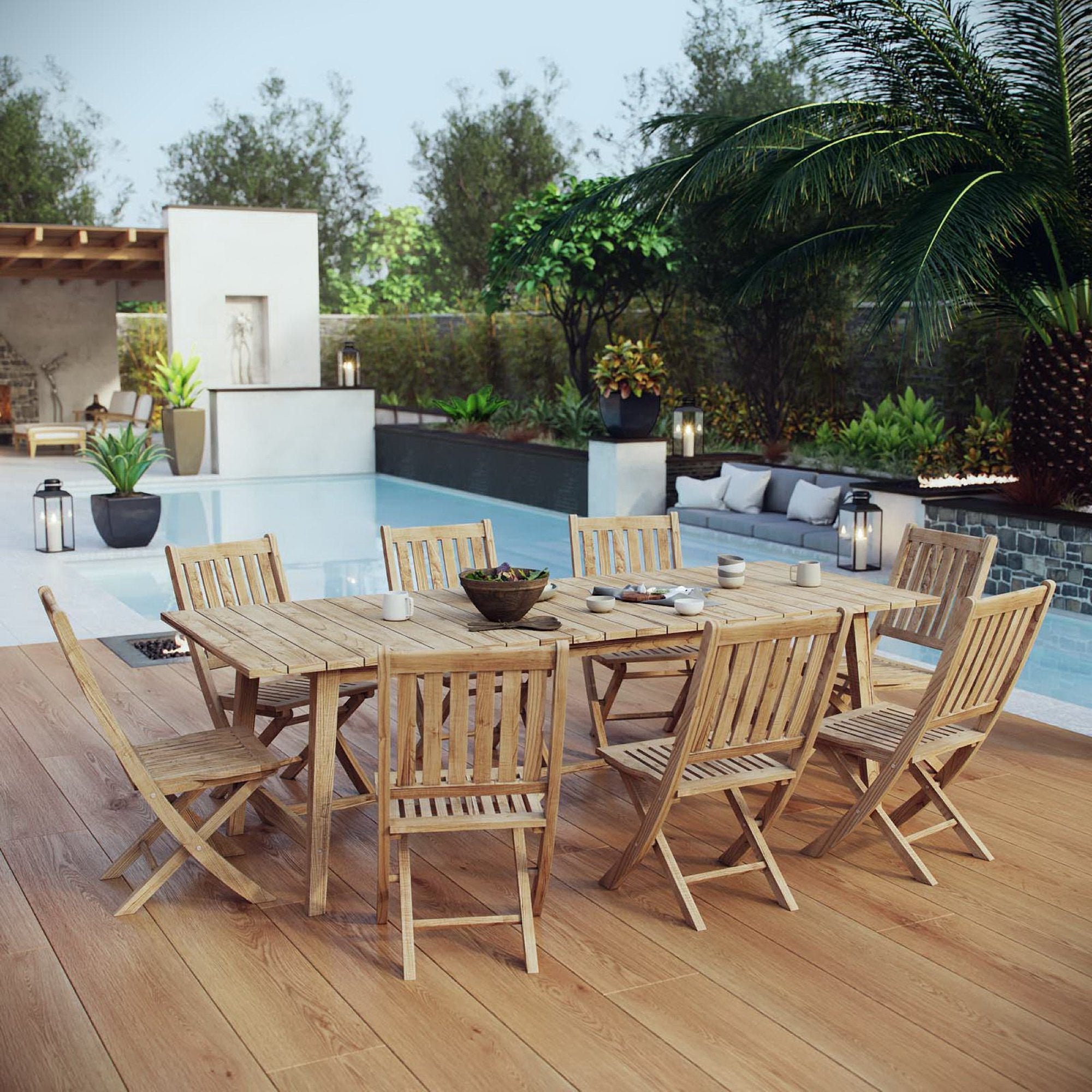 Modway Marina 9 Piece Outdoor Patio Teak Dining Set