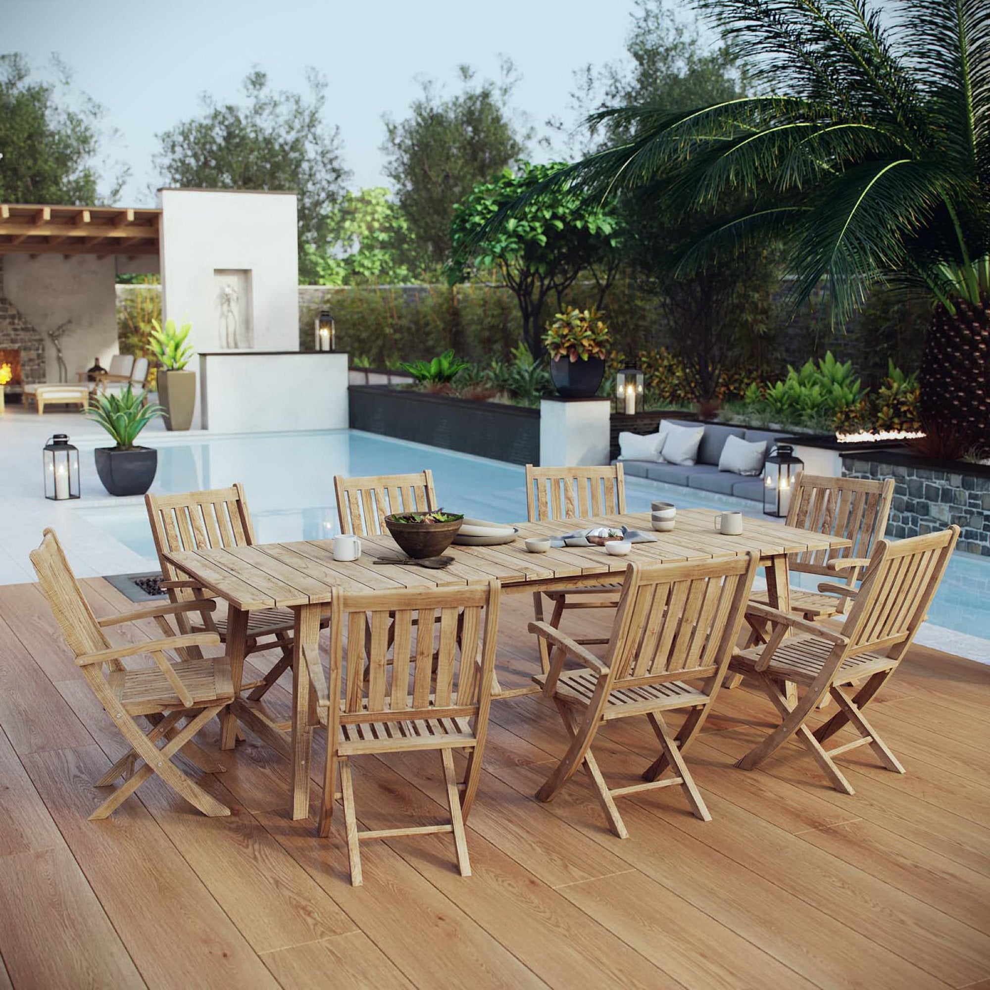 Modway Marina 9 Piece Outdoor Patio Teak Dining Set