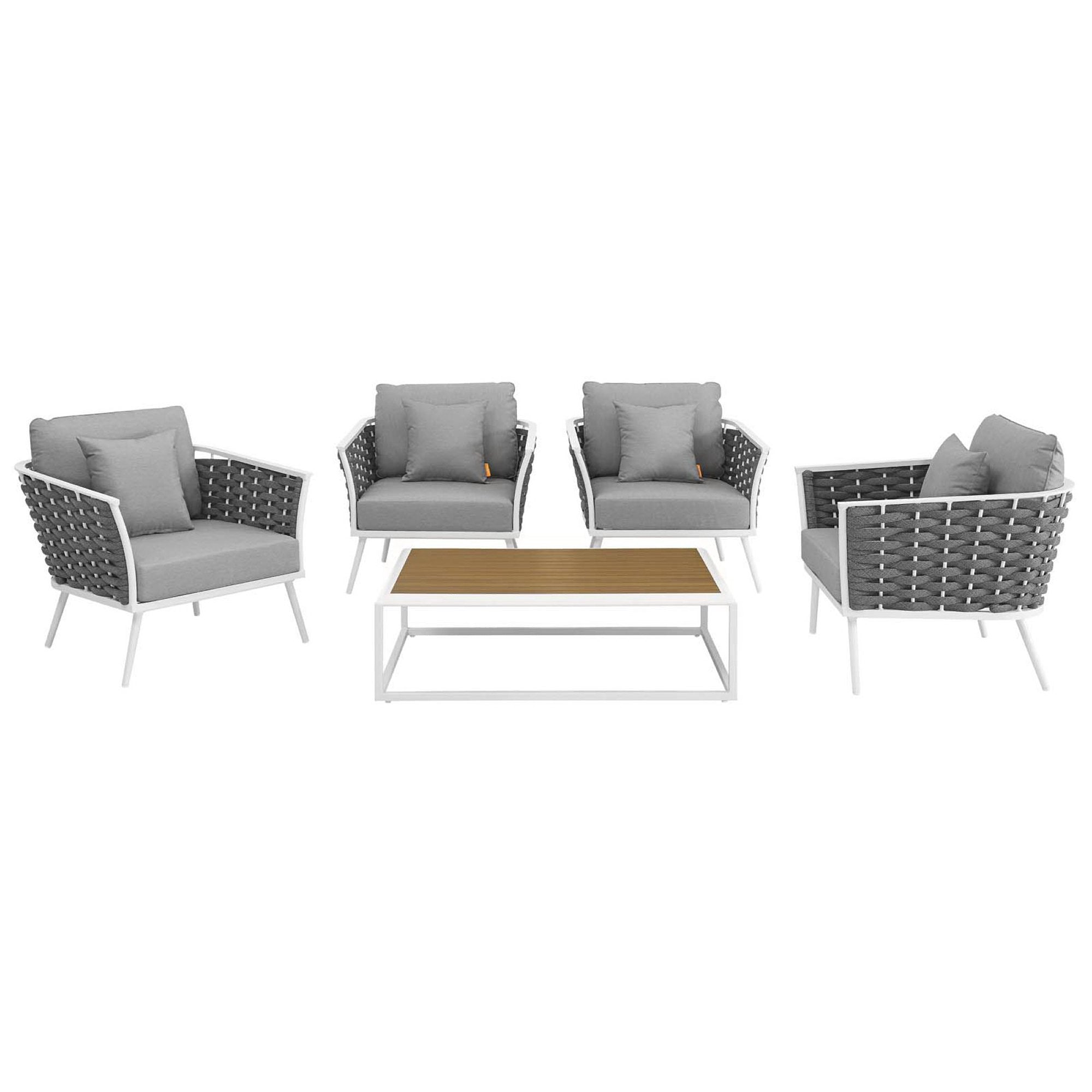 Modway Stance 5 Piece Outdoor Patio Aluminum Sectional Sofa Set