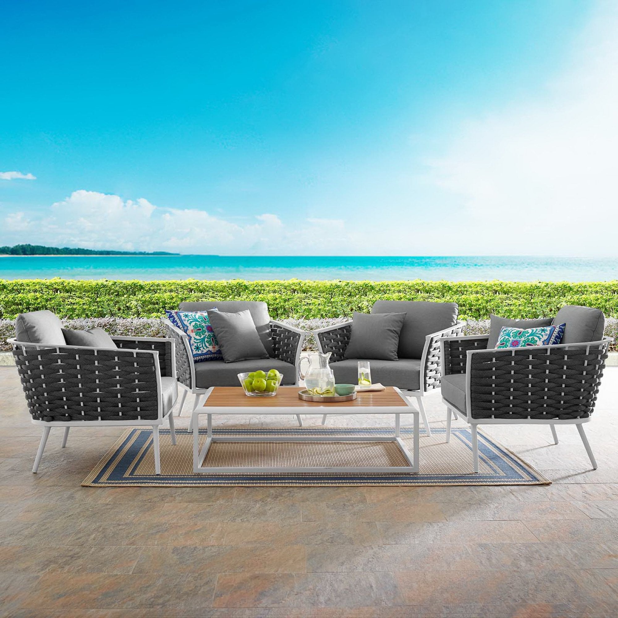 Modway Stance 5 Piece Outdoor Patio Aluminum Sectional Sofa Set