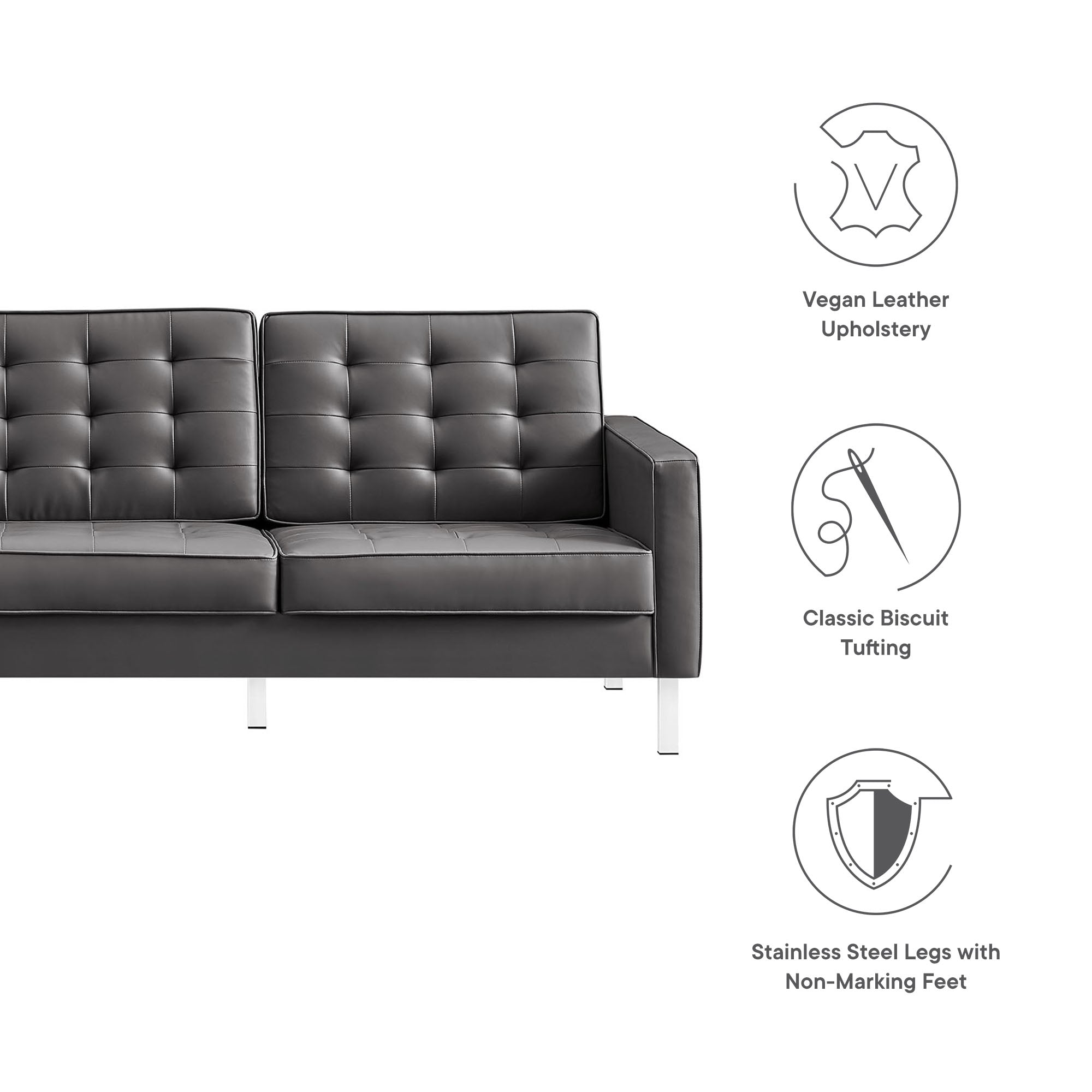 Modway Loft Tufted Vegan Leather Sofa